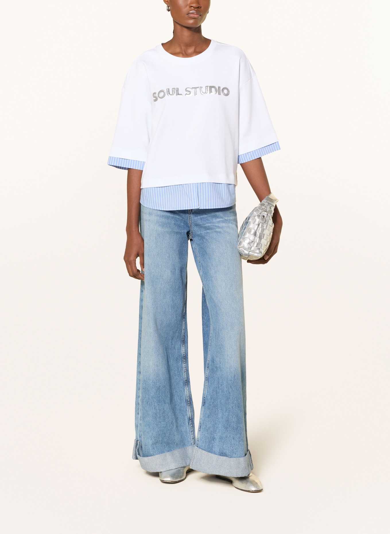 Smith & Soul Tričko s flitry: BÍLÁ / TMAVĚ MODRÁ / ČERNÁ