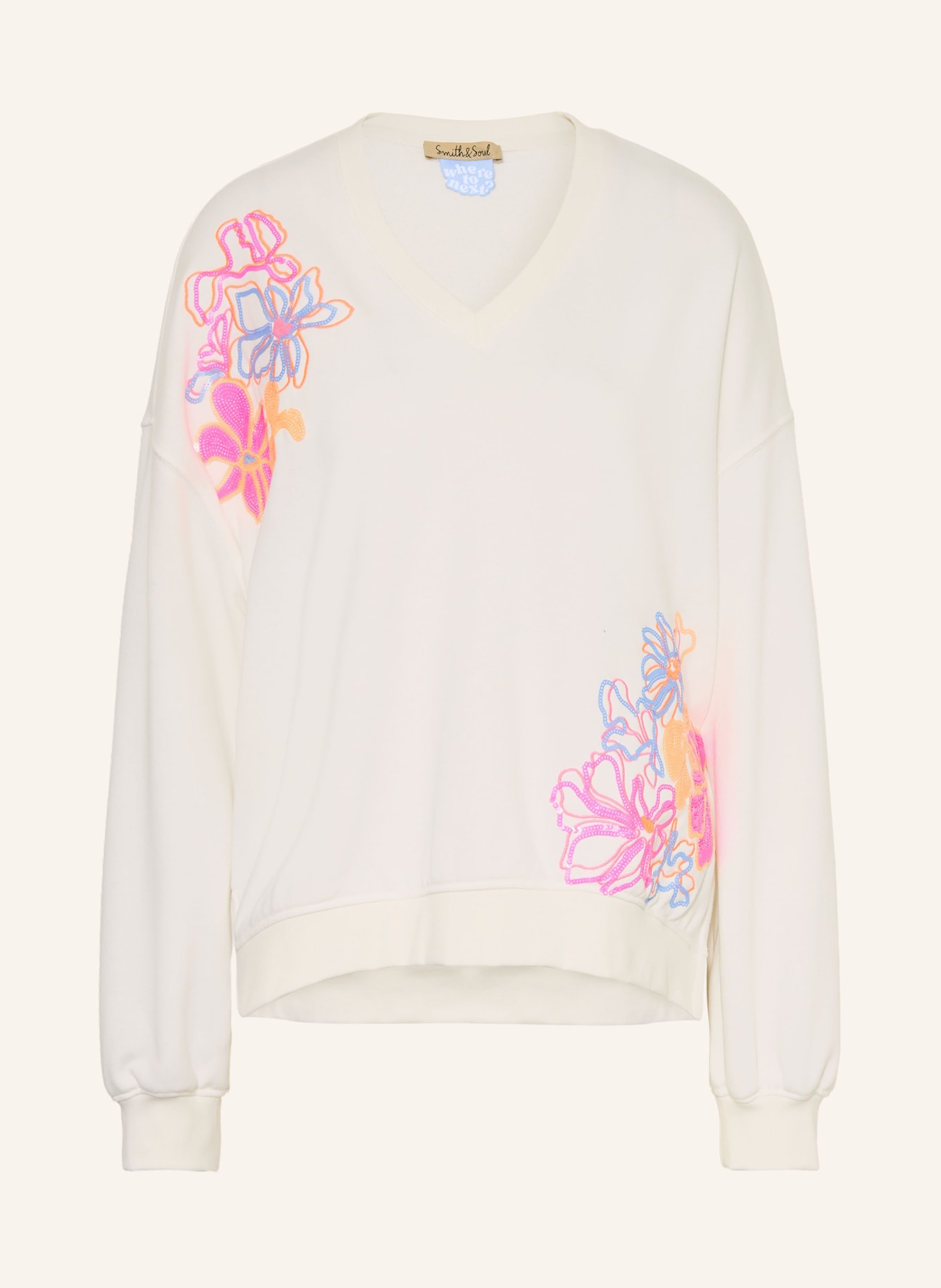 Smith & Soul Sweat-shirt à paillettes: BLANC / ROSE FUCHSIA / BLEU CLAIR