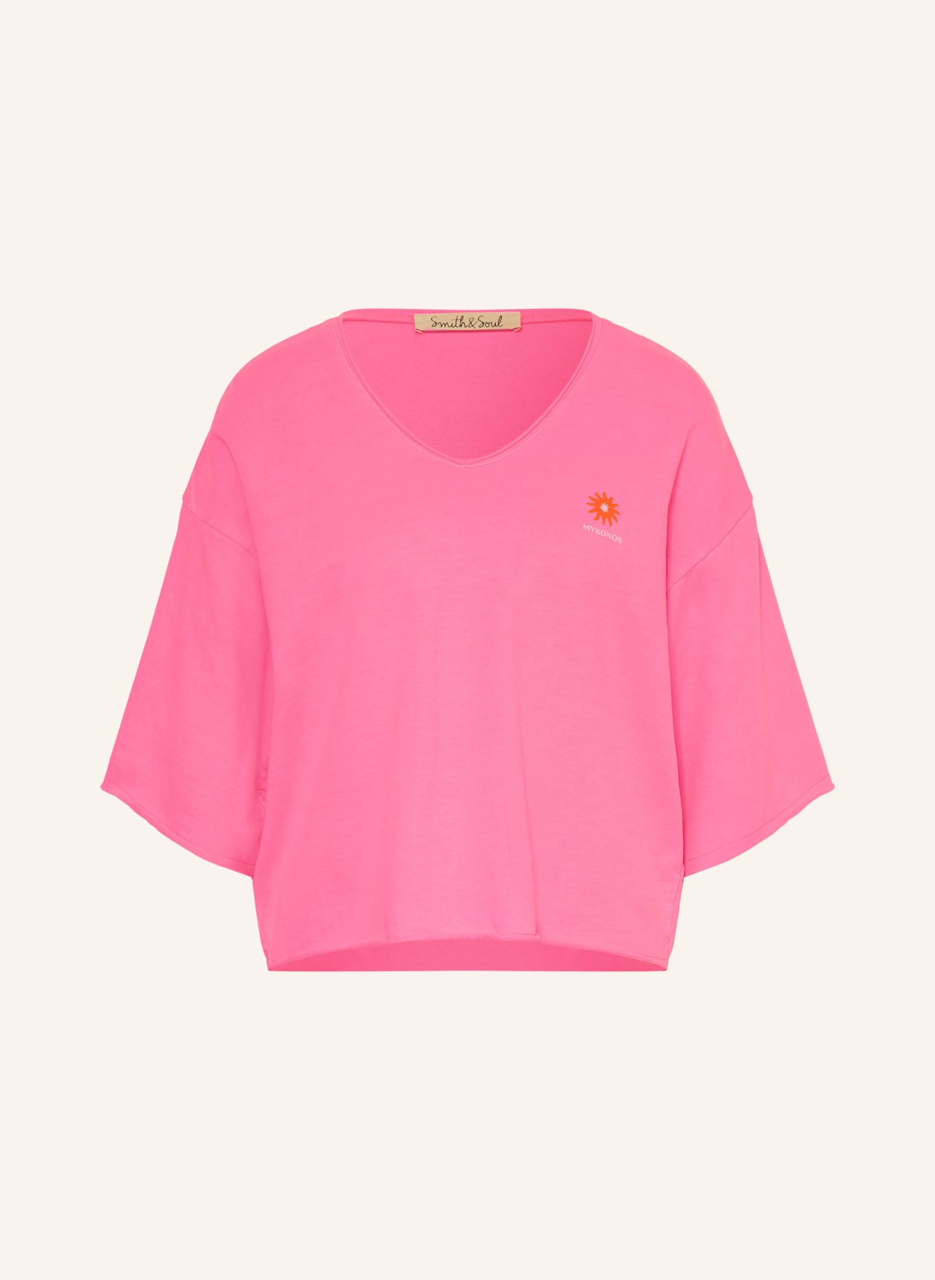 Smith & Soul Sweatshirt with 3/4 sleeves: NEON PINK / BEIGE / ORANGE