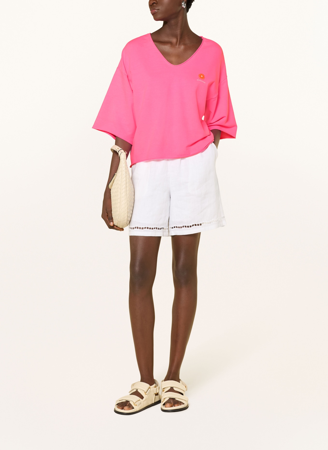 Smith & Soul Sweatshirt with 3/4 sleeves: NEON PINK / BEIGE / ORANGE