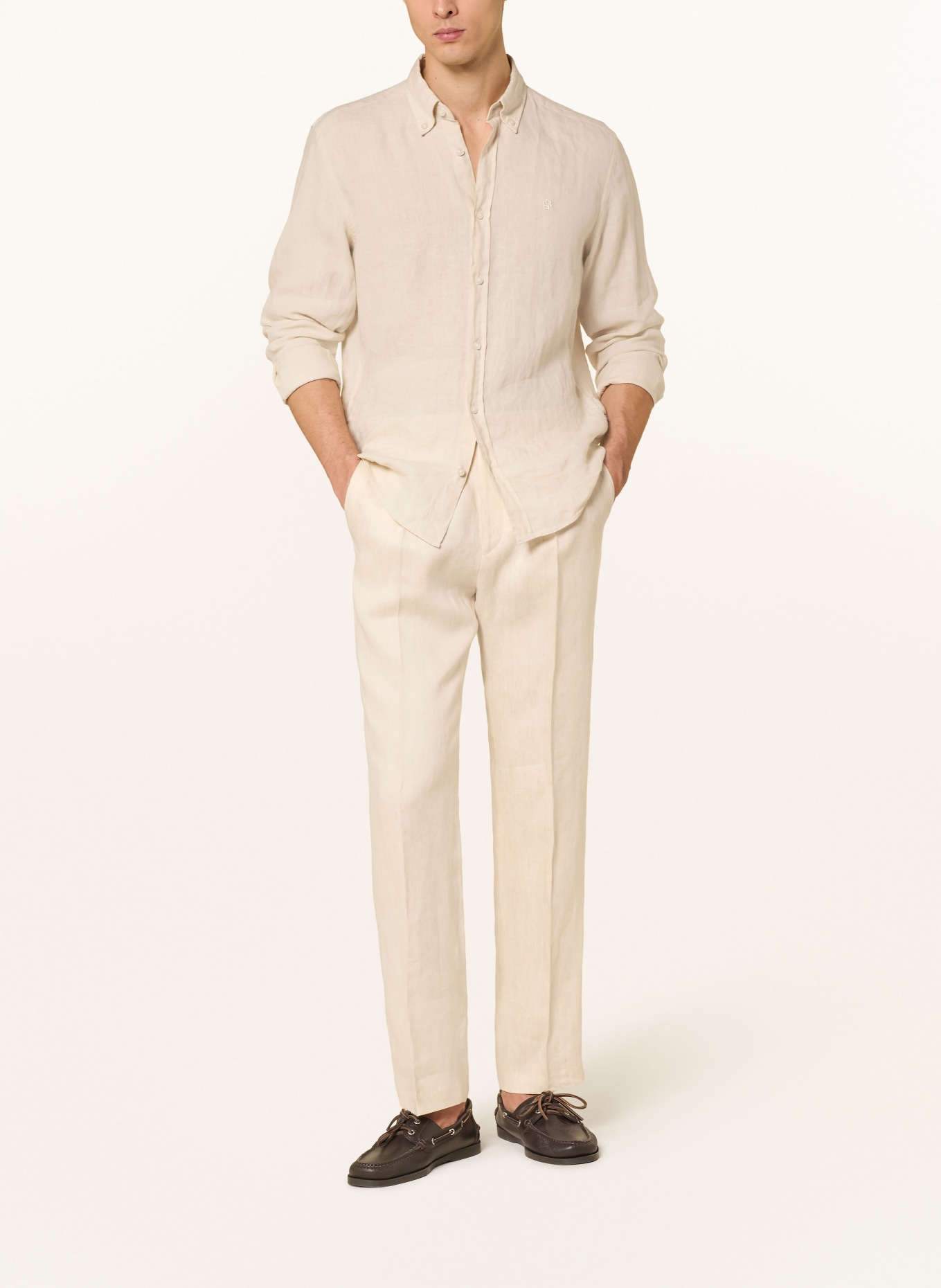 BOSS Pantalon chino en lin PERINO coupe fuselée: BEIGE
