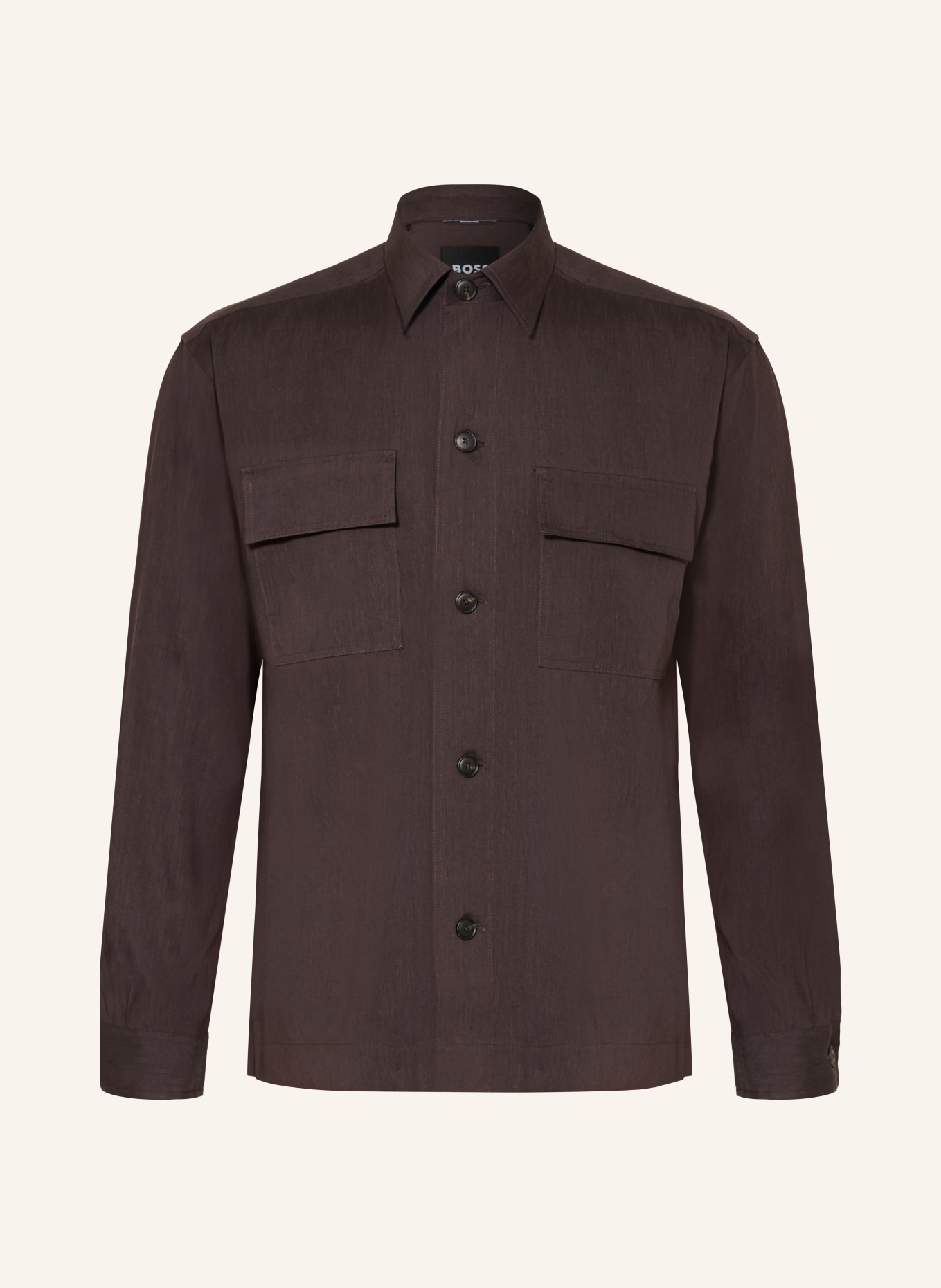 BOSS Chemise CAI Comfort Fit en lin: MARRON FONCÉ