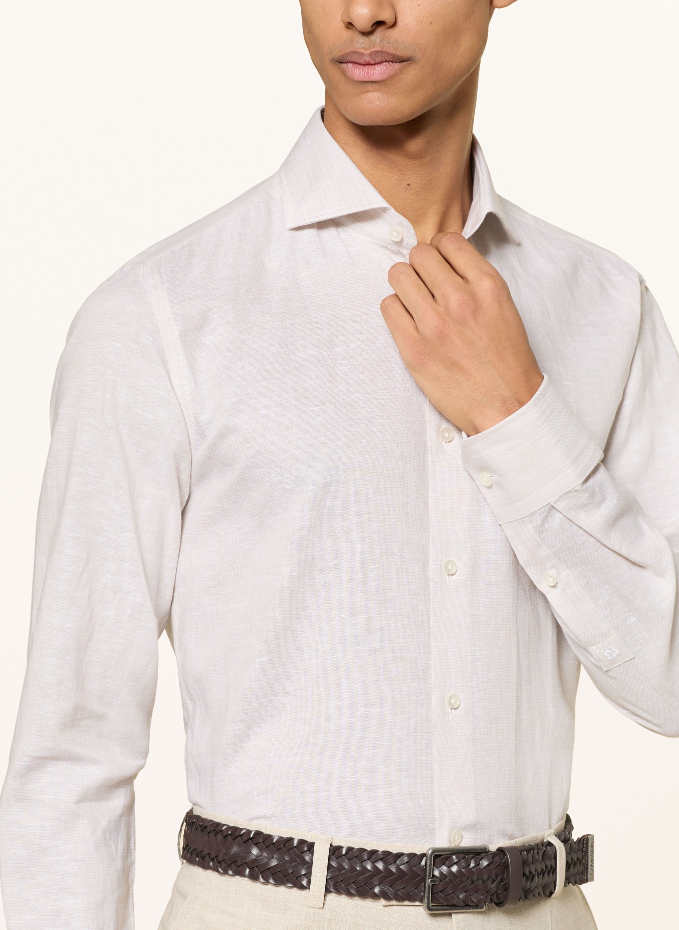 BOSS Hemd HANK Slim Fit mit Leinen: BEIGE