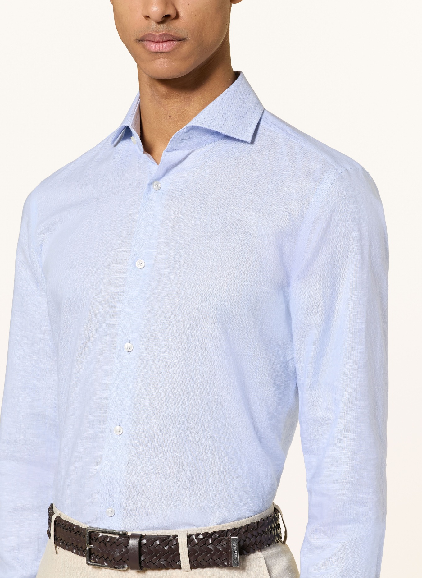 BOSS Hemd HANK Slim Fit mit Leinen: HELLBLAU