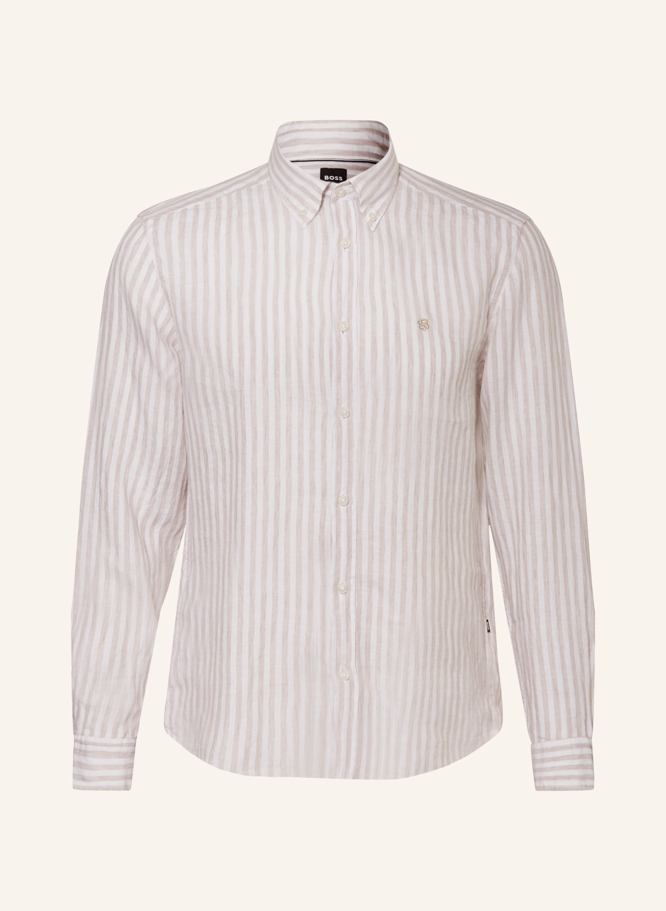 BOSS Chemise en lin LIAM coupe classique: BEIGE / BLANC