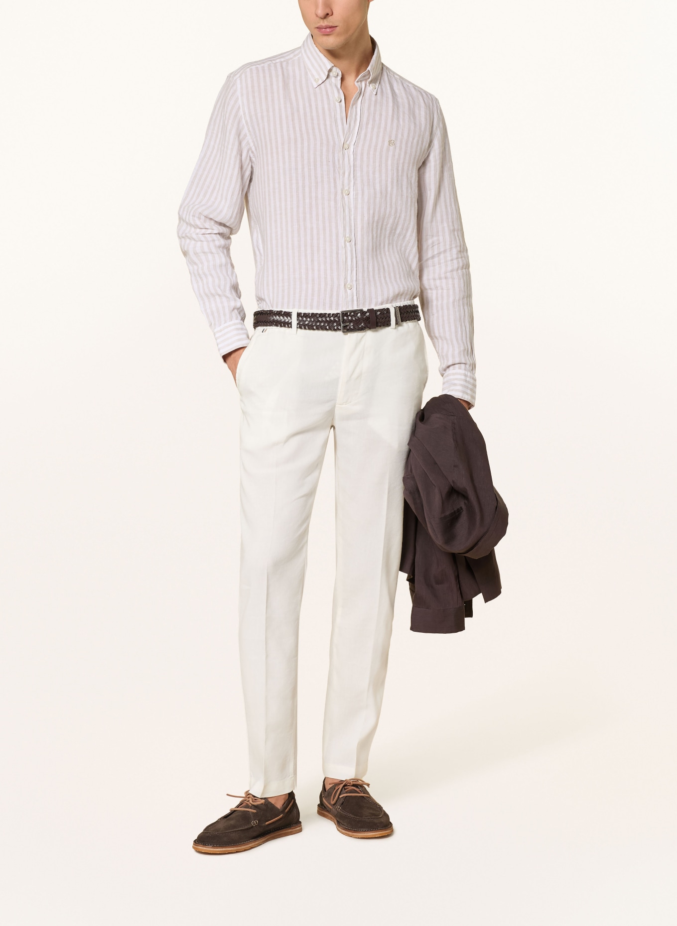 BOSS Chemise en lin LIAM coupe classique: BEIGE / BLANC