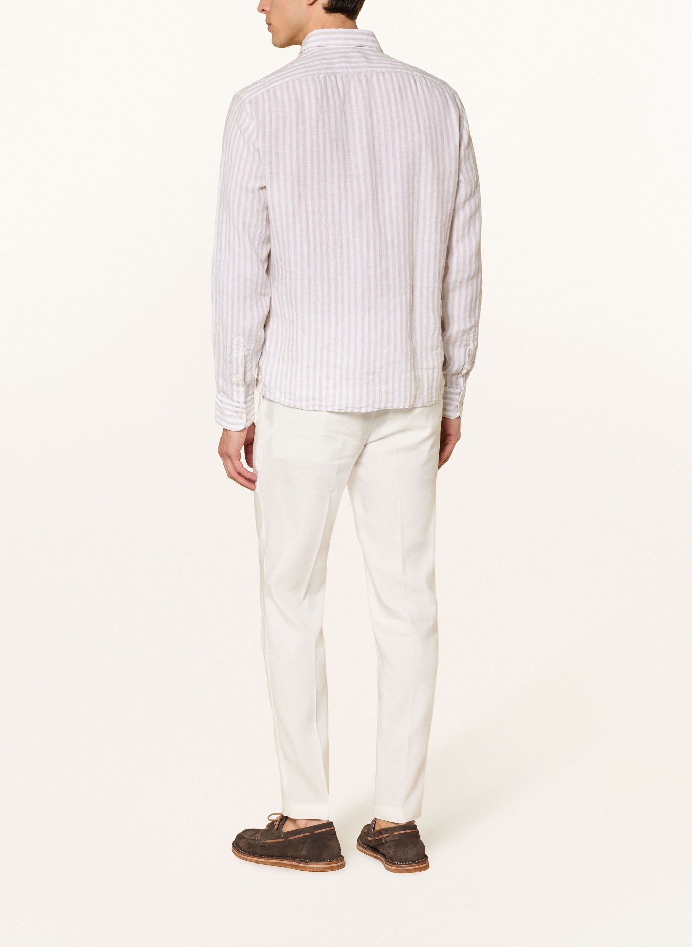 BOSS Chemise en lin LIAM coupe classique: BEIGE / BLANC