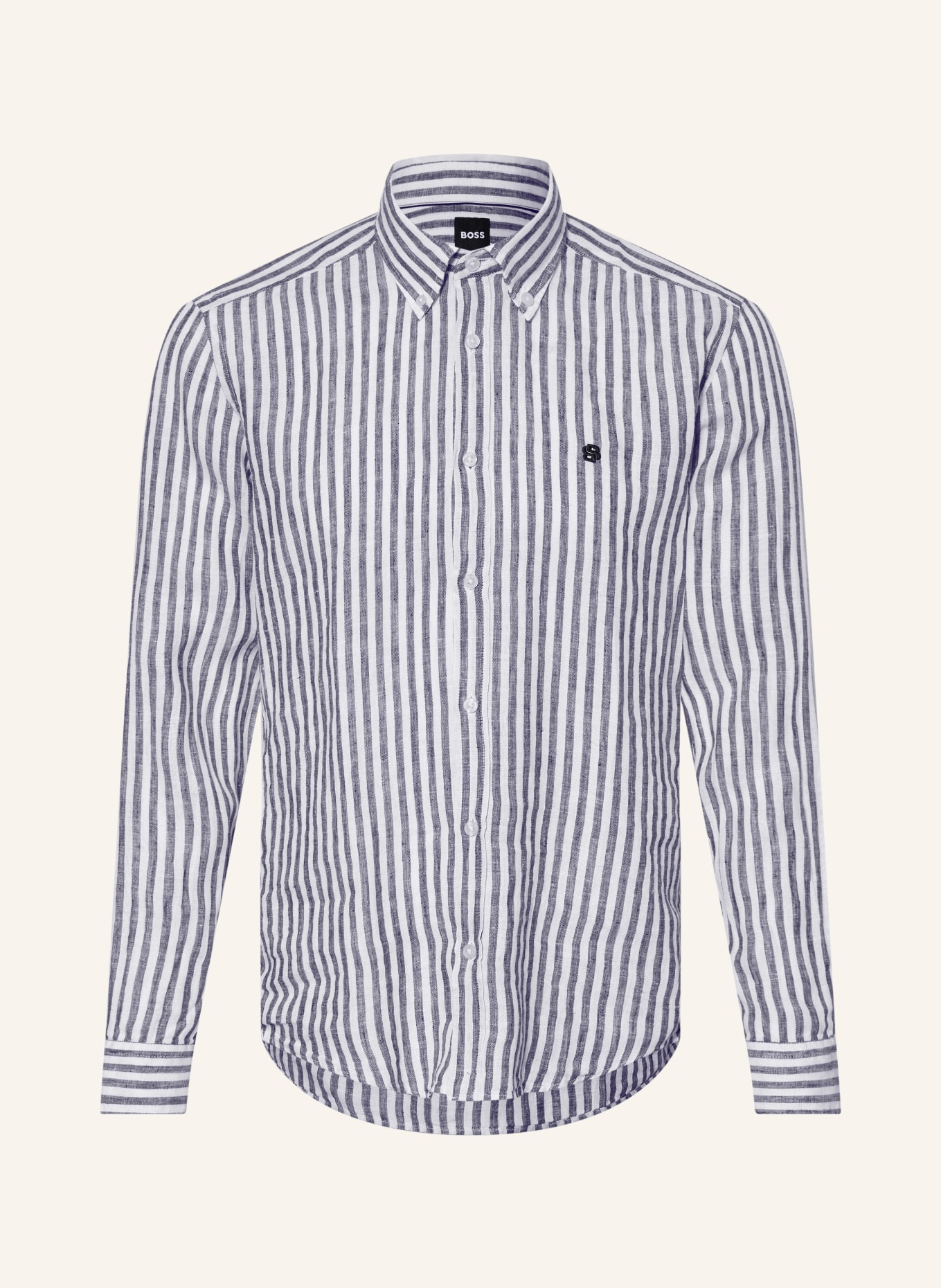 BOSS Leinenhemd LIAM Regular Fit: DUNKELBLAU / WEISS