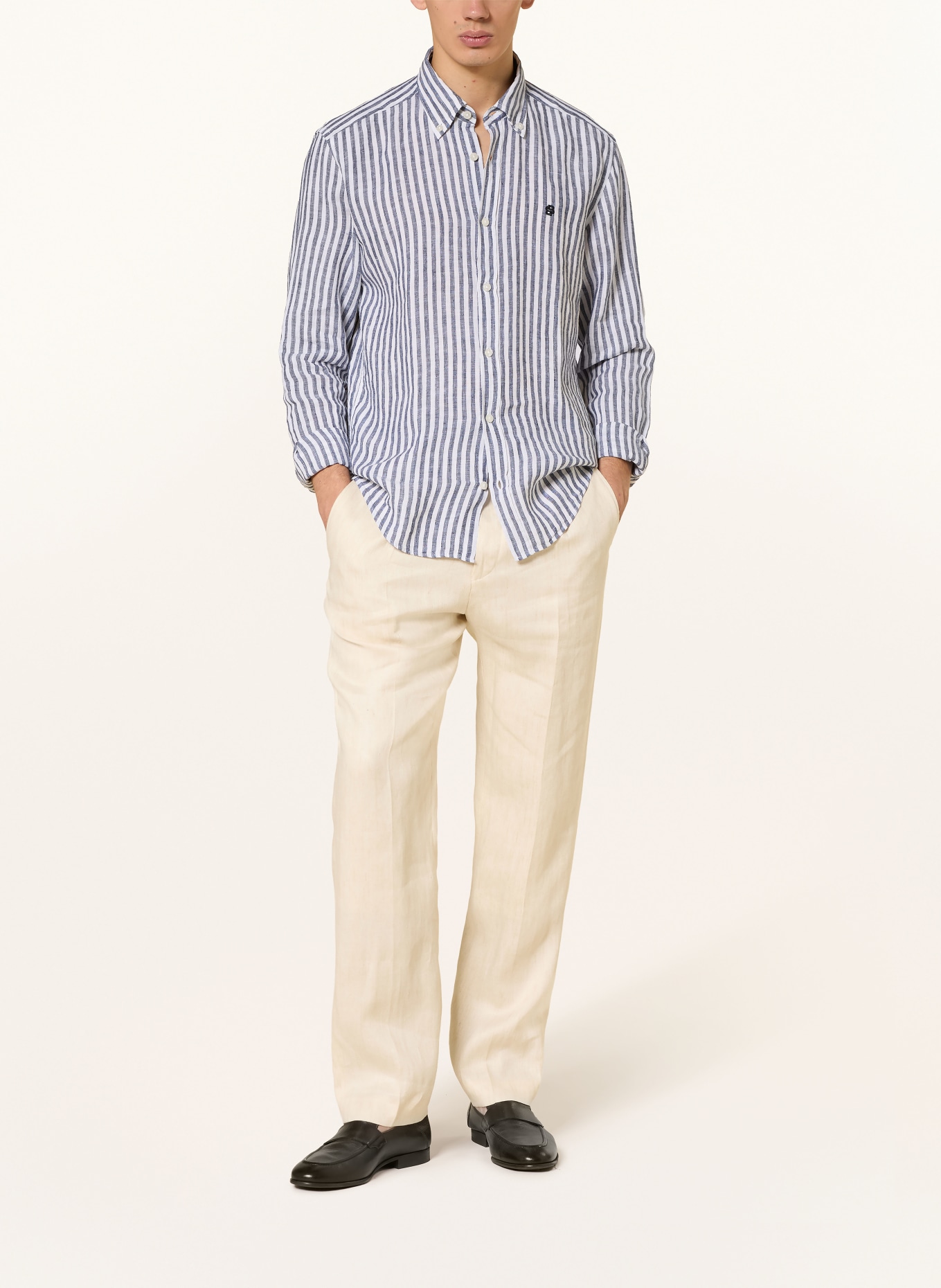 BOSS Leinenhemd LIAM Regular Fit: DUNKELBLAU / WEISS