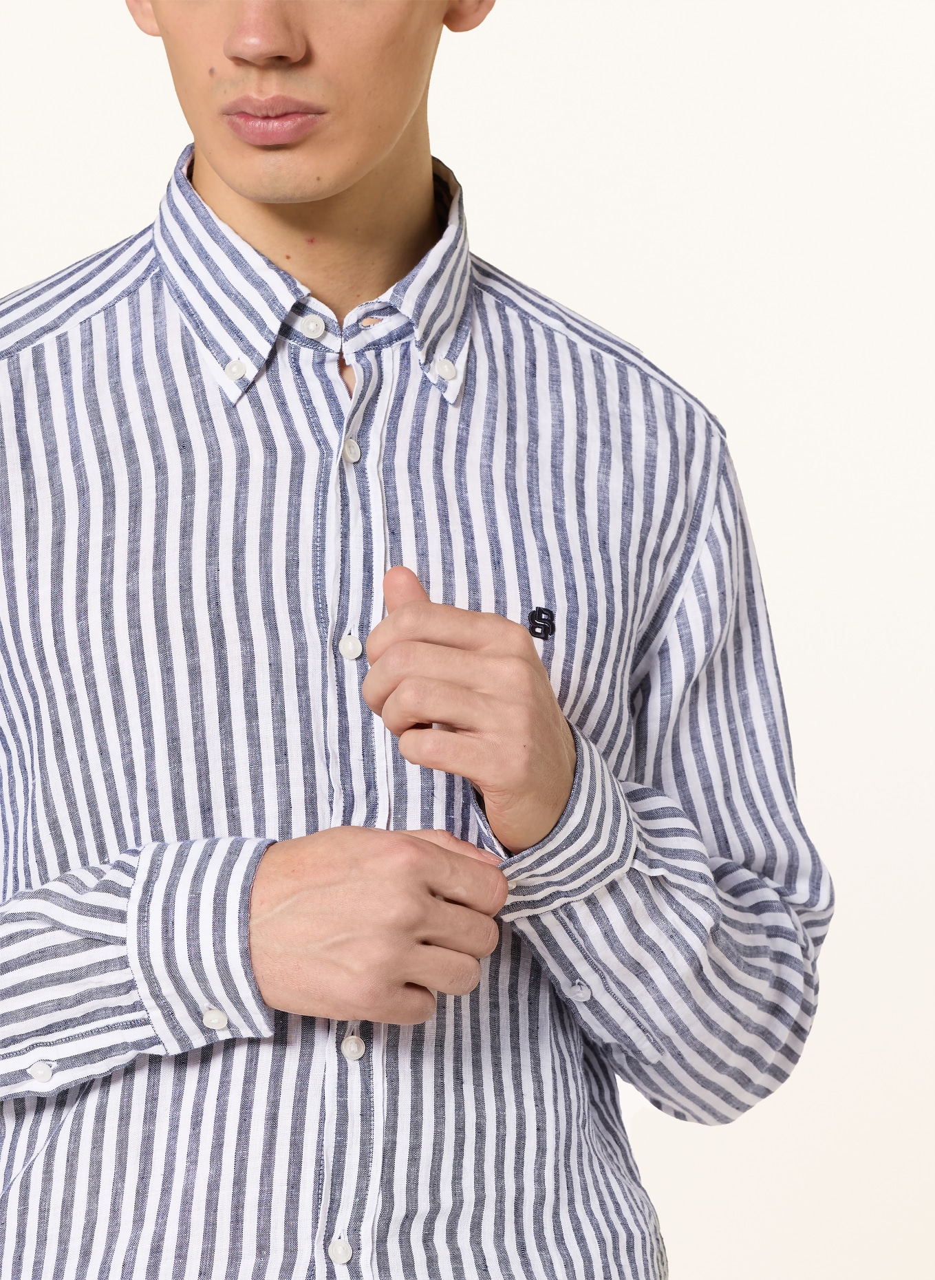 BOSS Leinenhemd LIAM Regular Fit: DUNKELBLAU / WEISS