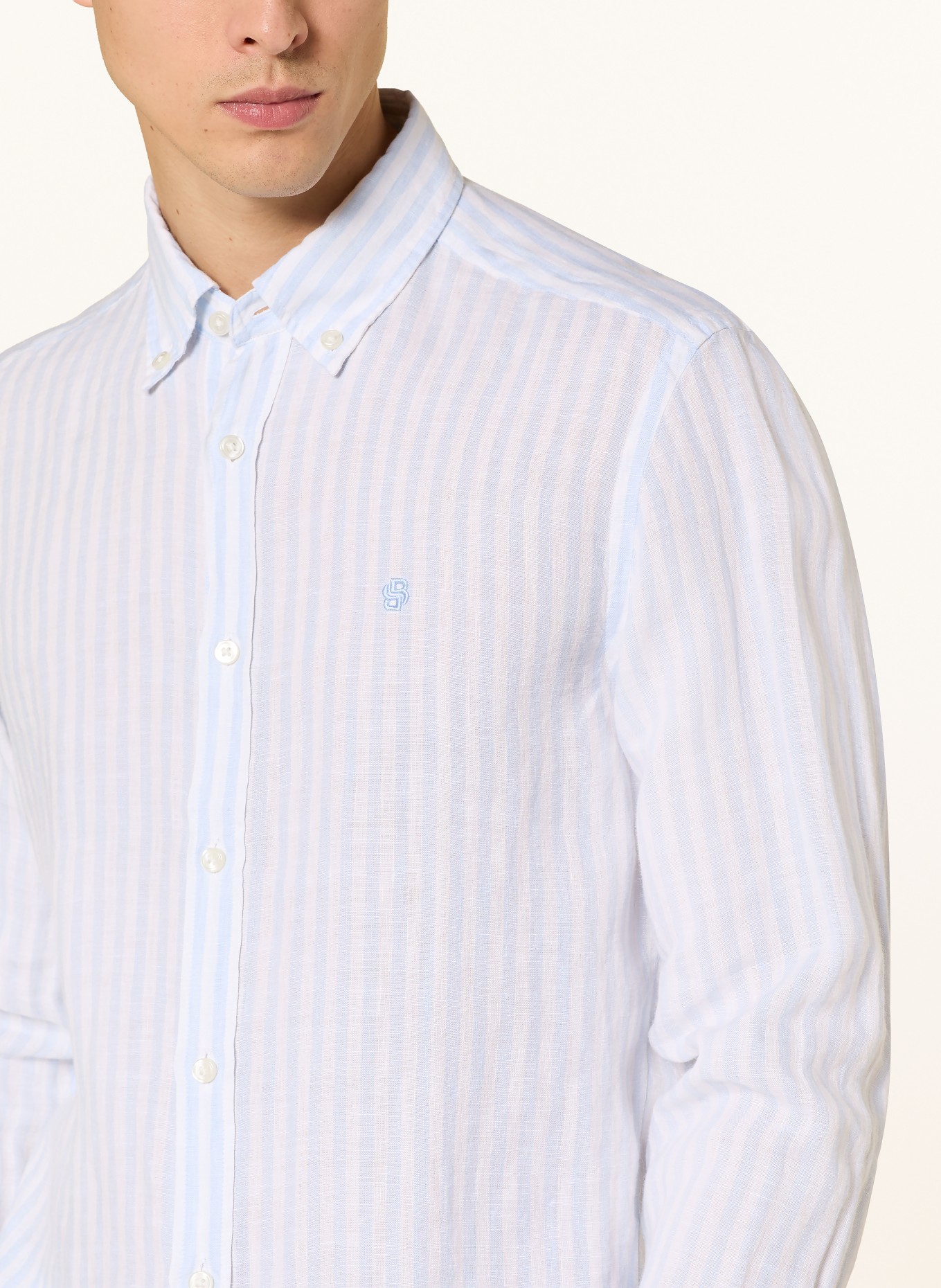 BOSS Leinenhemd LIAM Regular Fit: HELLBLAU / WEISS