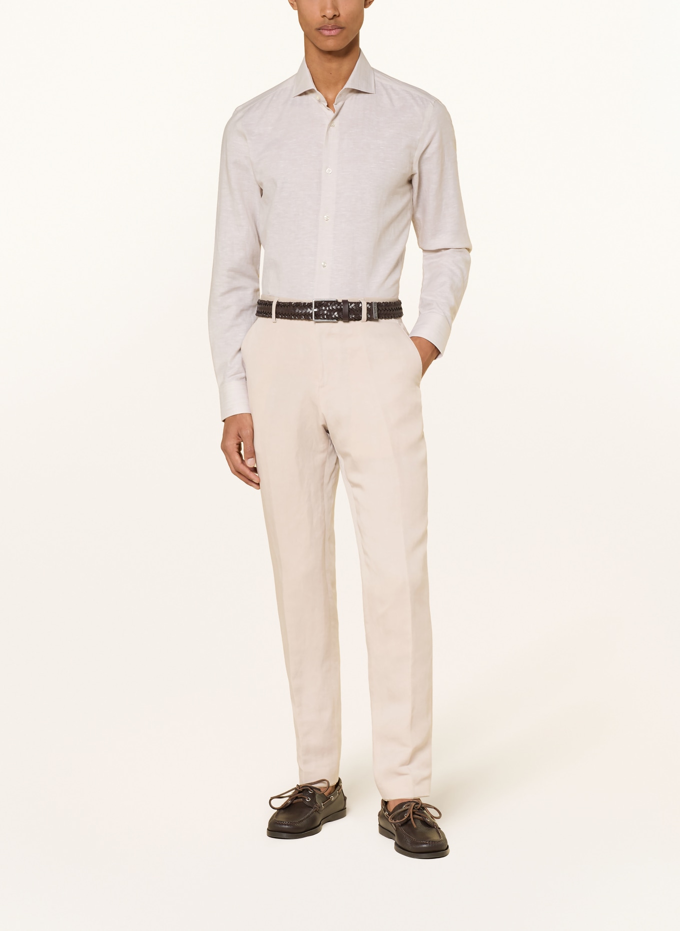 BOSS Slim fit pantalon met linnen: 075 OPEN GREY