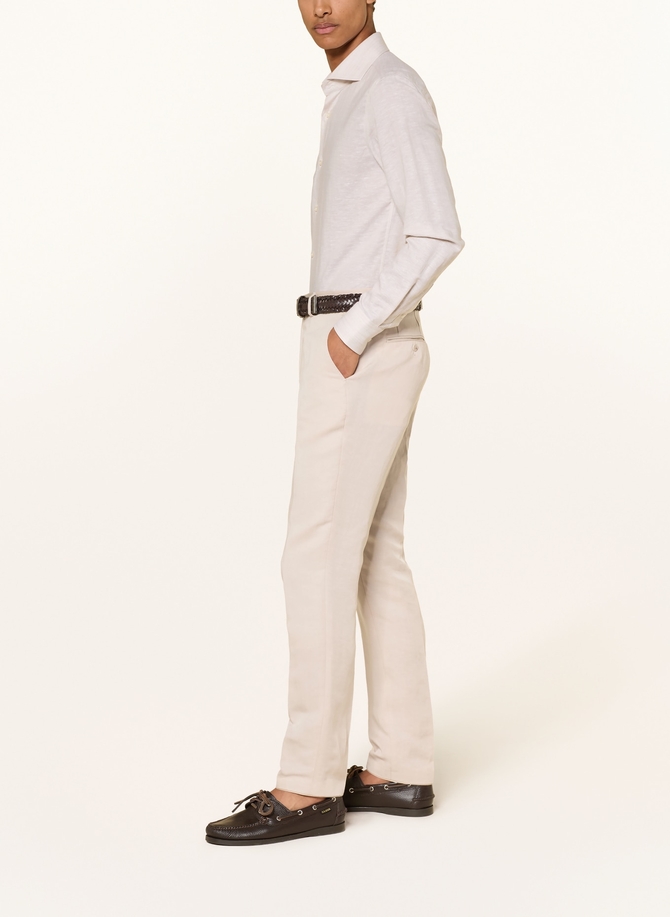 BOSS Slim fit pantalon met linnen: 075 OPEN GREY