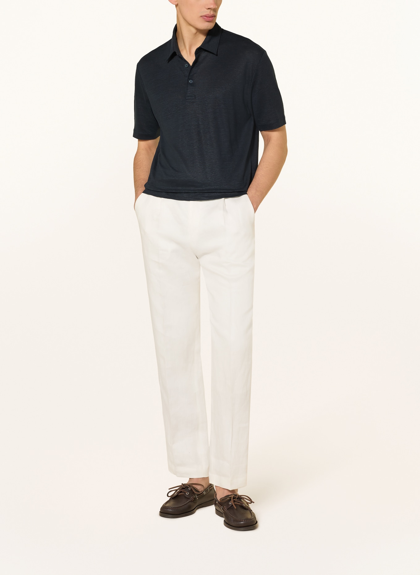 BOSS PARRIS knitted linen polo shirt: DARK BLUE