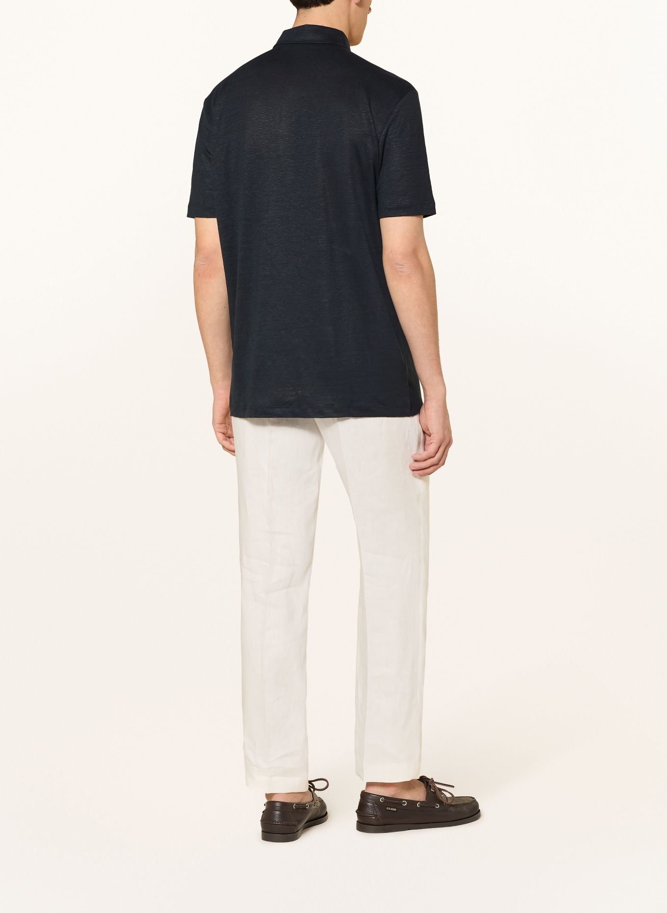 BOSS PARRIS knitted linen polo shirt: DARK BLUE