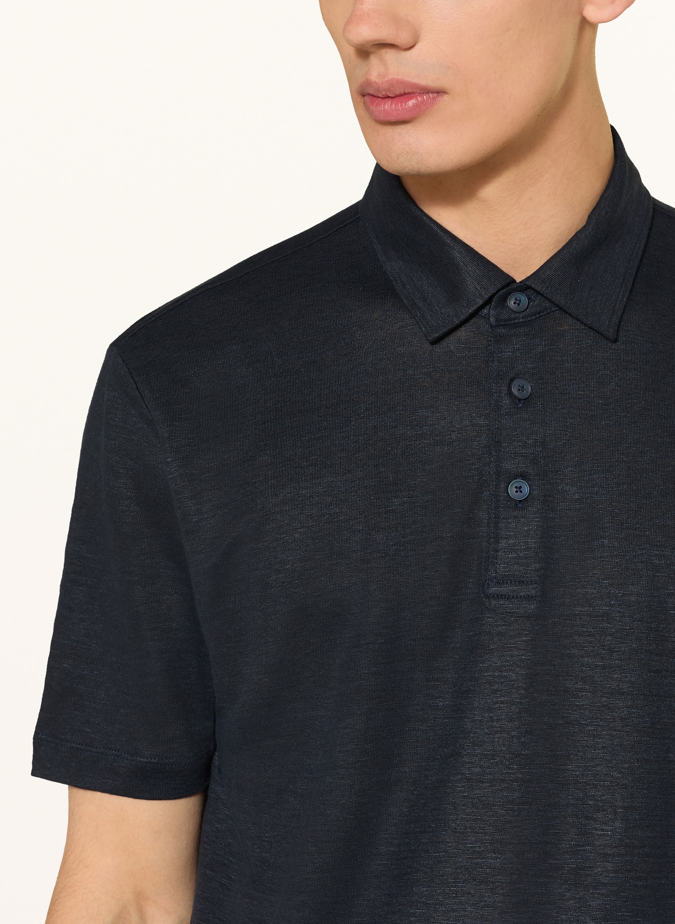 BOSS PARRIS knitted linen polo shirt: DARK BLUE