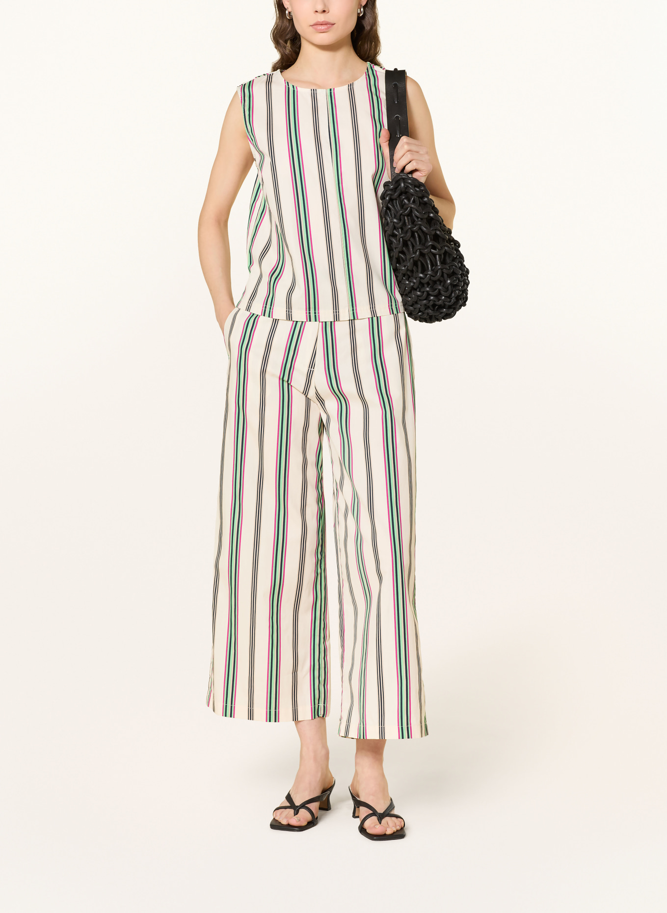 ICHI IHLEANNA 3/4-length pants: CREAM / PINK / LIGHT GREEN