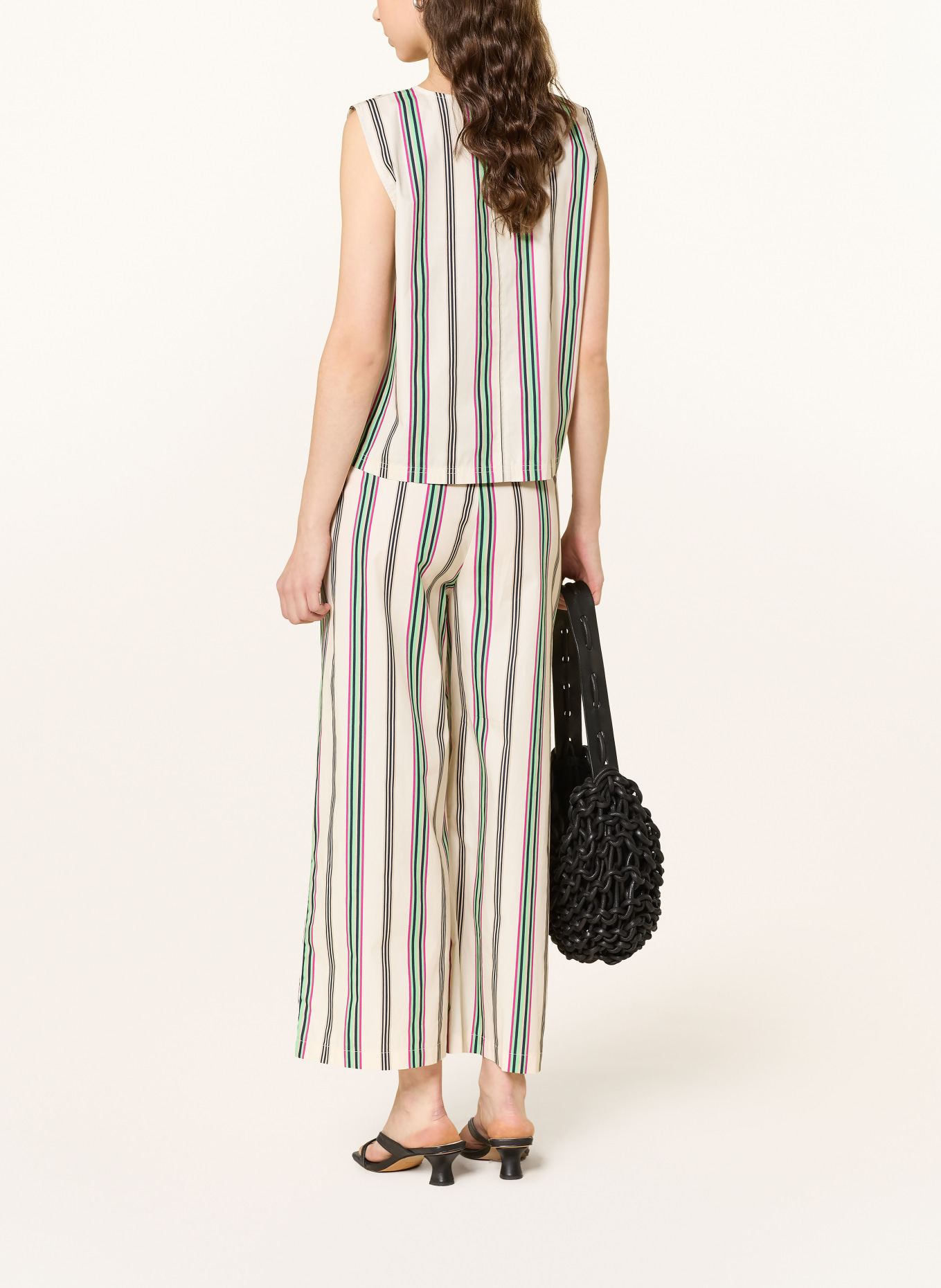 ICHI IHLEANNA 3/4-length pants: CREAM / PINK / LIGHT GREEN