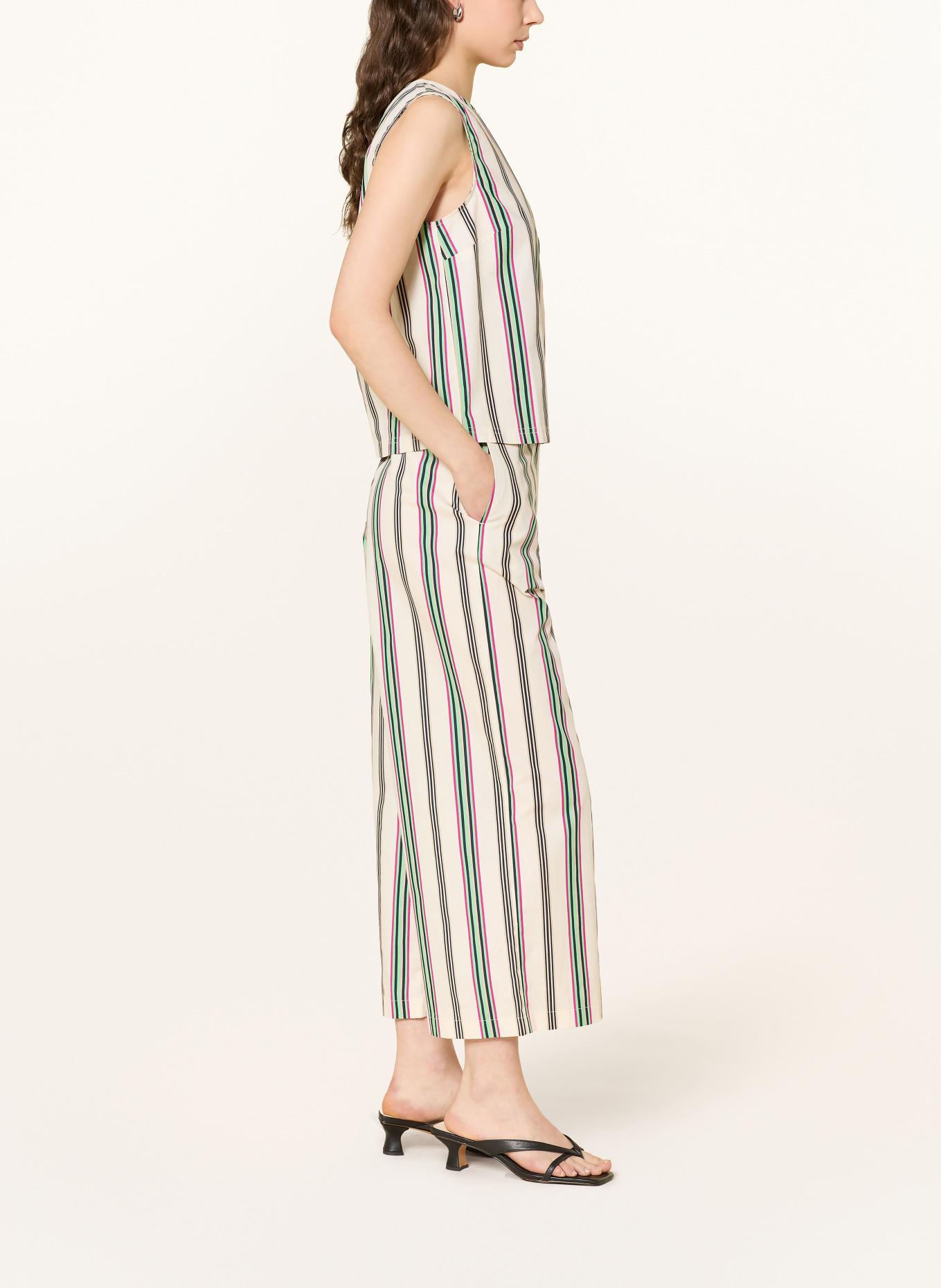 ICHI IHLEANNA 3/4-length pants: CREAM / PINK / LIGHT GREEN