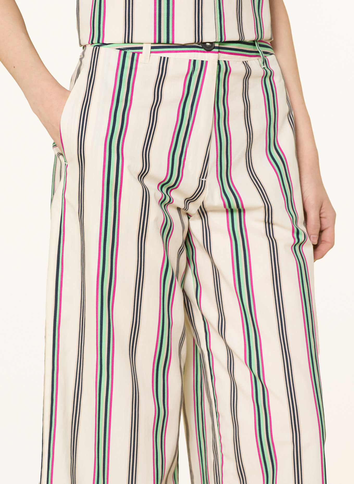 ICHI IHLEANNA 3/4-length pants: CREAM / PINK / LIGHT GREEN