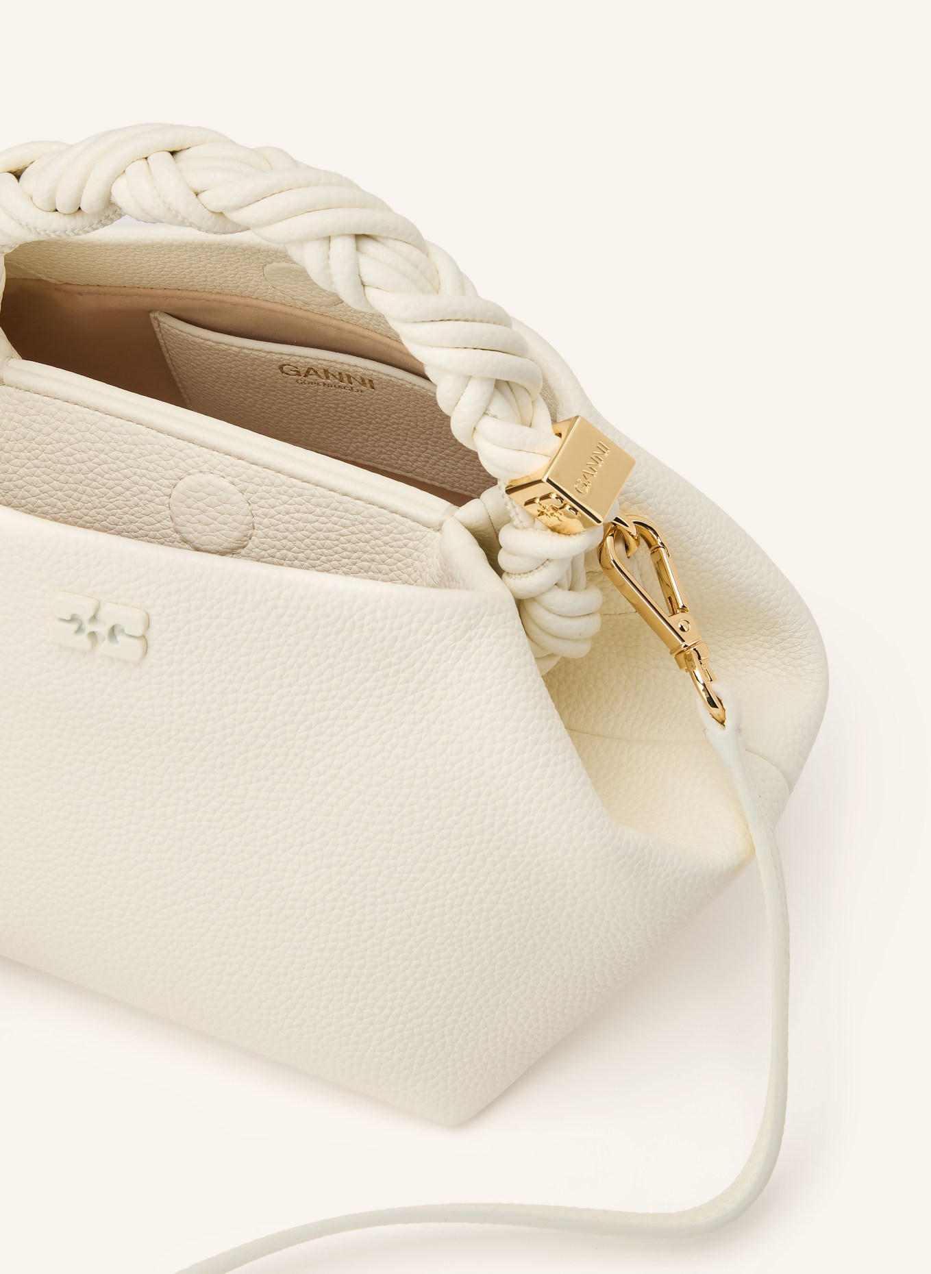GANNI Handtasche BOU SMALL GRAINED: ECRU / GOLD