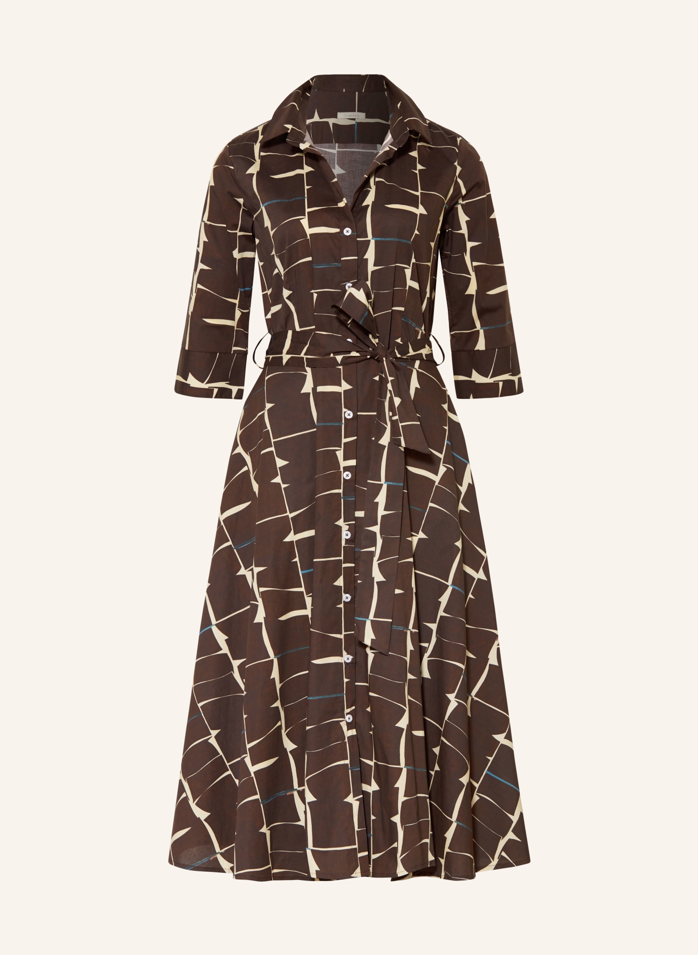 lilienfels Hemdblusenkleid mit 3/4-Arm: DUNKELBRAUN / CREME