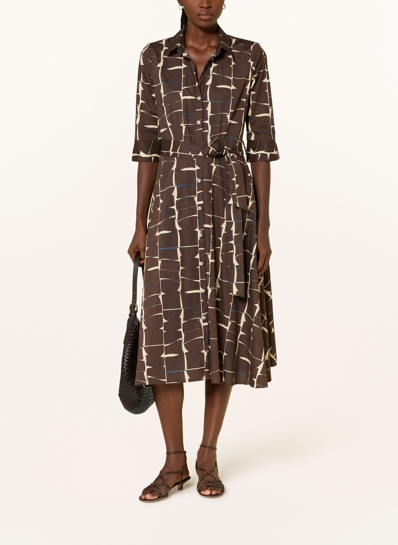 lilienfels Hemdblusenkleid mit 3/4-Arm: DUNKELBRAUN / CREME