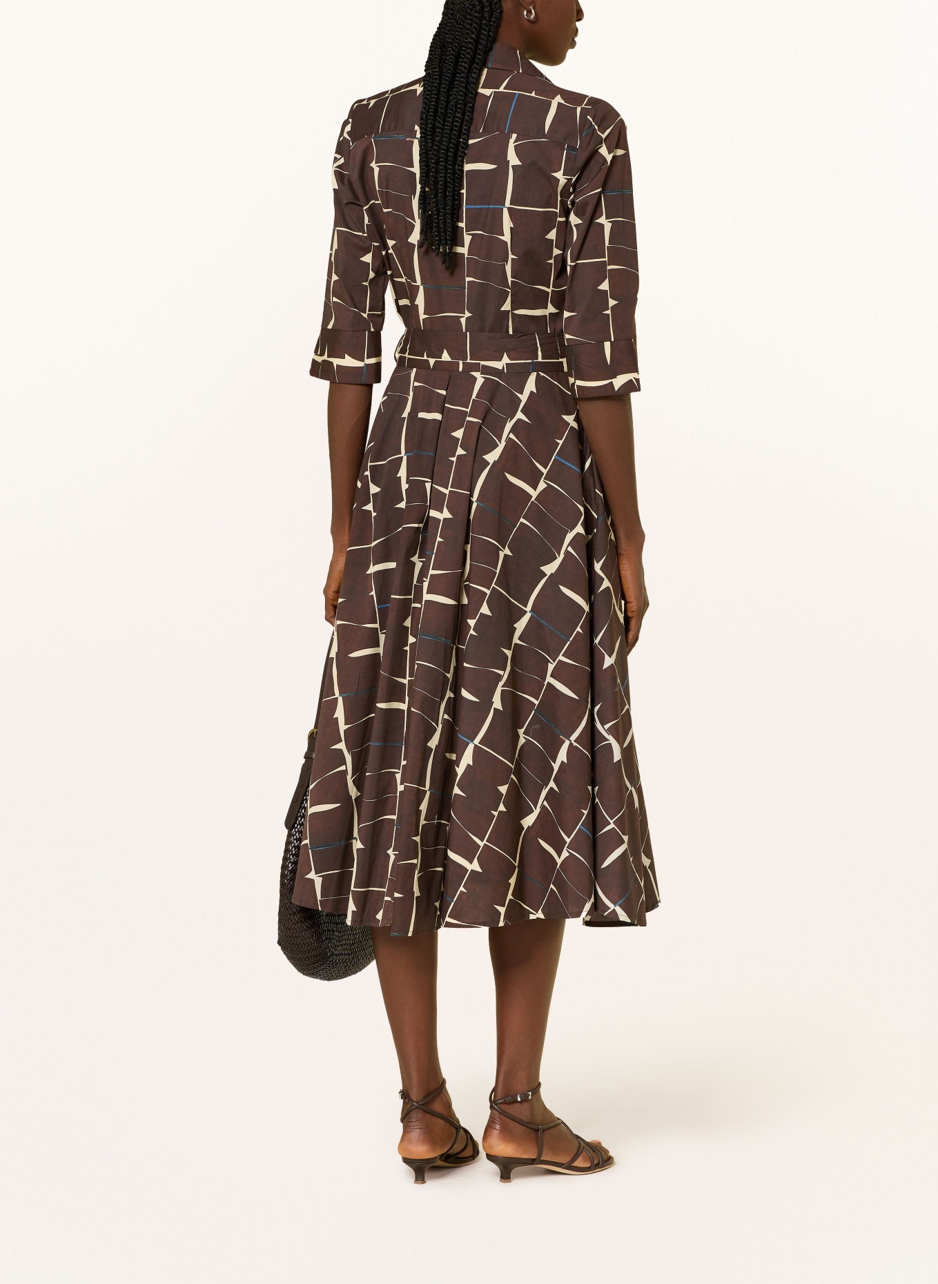 lilienfels Hemdblusenkleid mit 3/4-Arm: DUNKELBRAUN / CREME