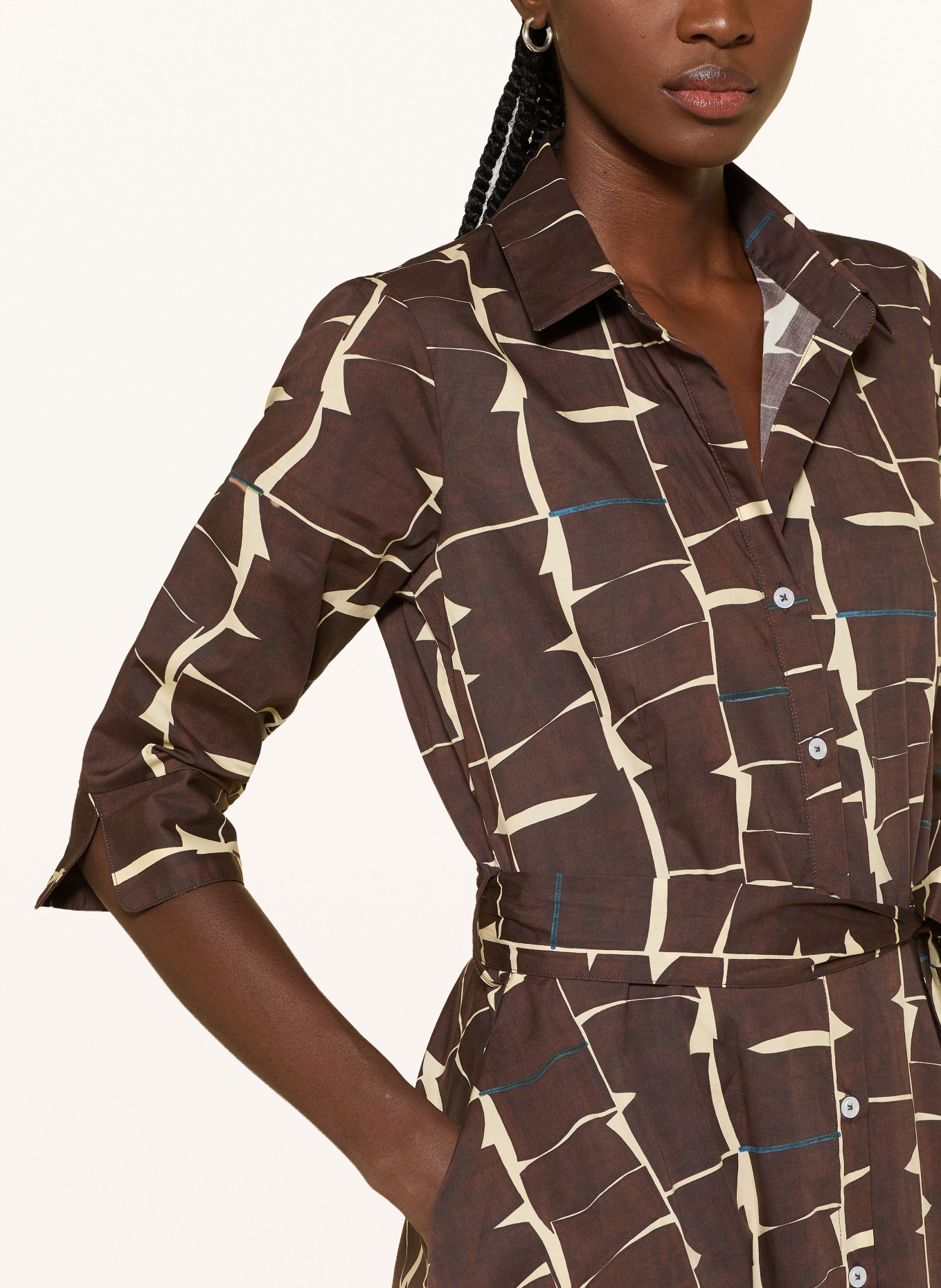 lilienfels Hemdblusenkleid mit 3/4-Arm: DUNKELBRAUN / CREME