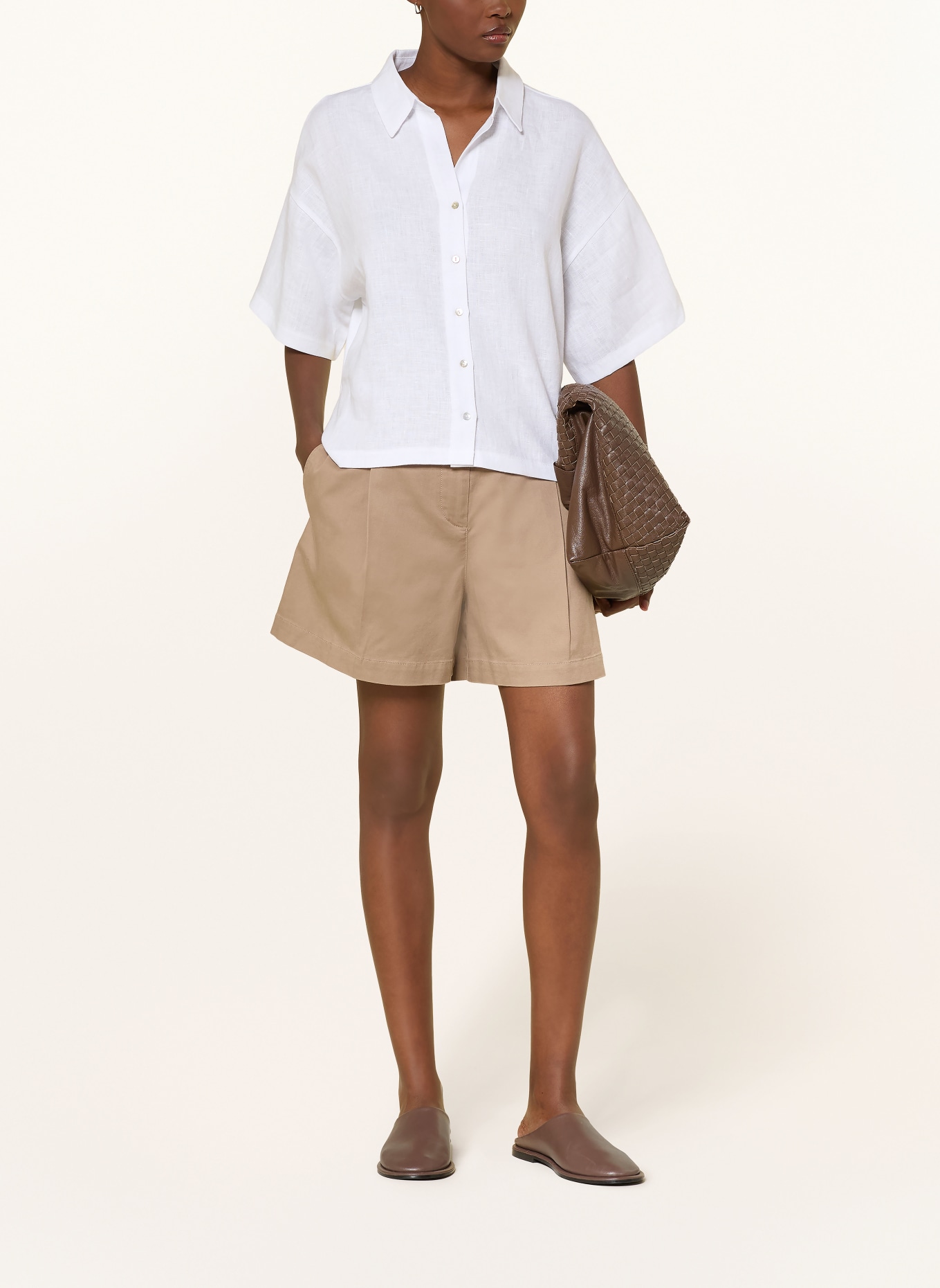 darling harbour Overhemdblouse in materiaalmix met linnen: WHITE