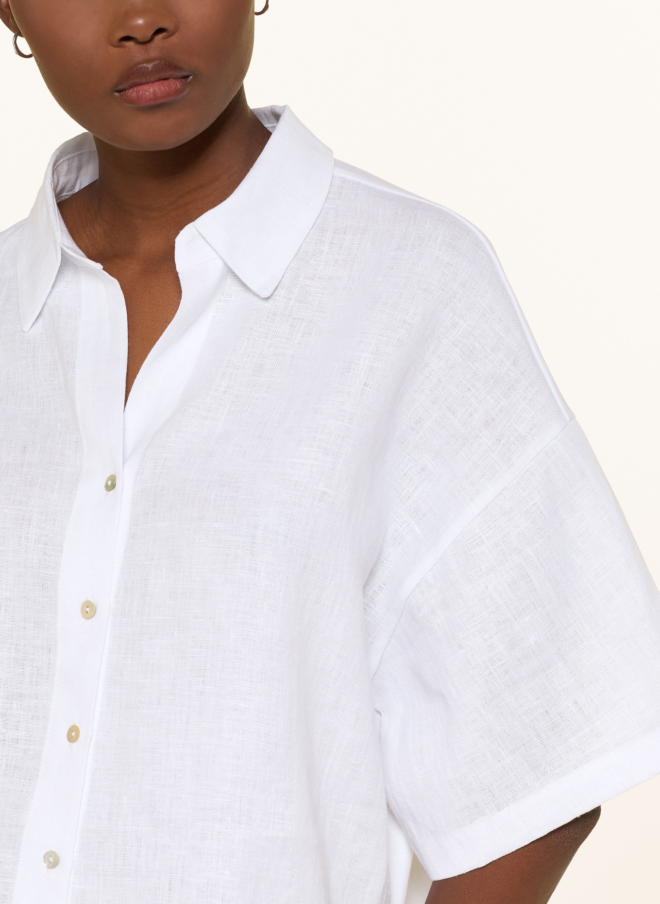 darling harbour Overhemdblouse in materiaalmix met linnen: WHITE