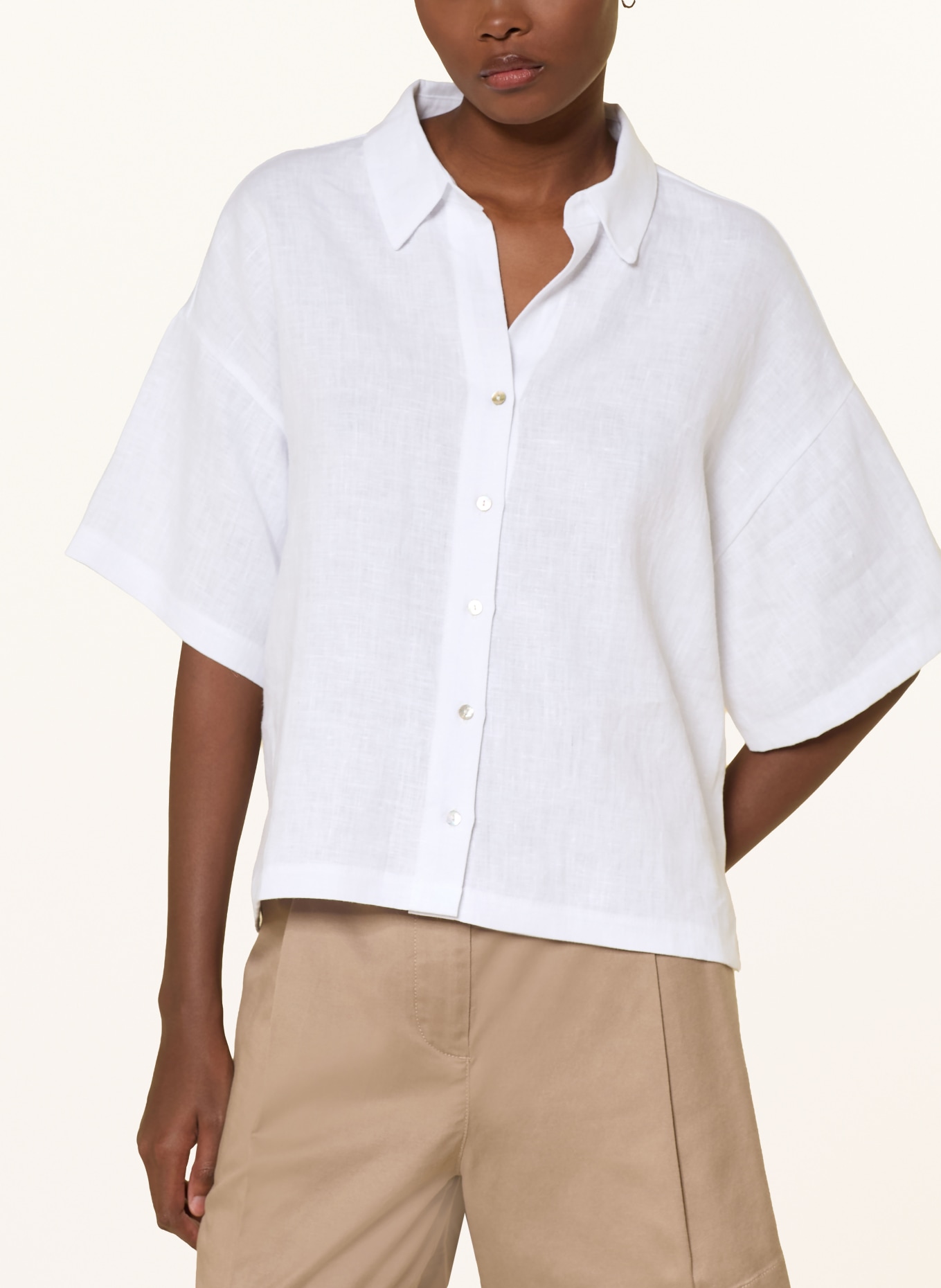 darling harbour Overhemdblouse in materiaalmix met linnen: WHITE