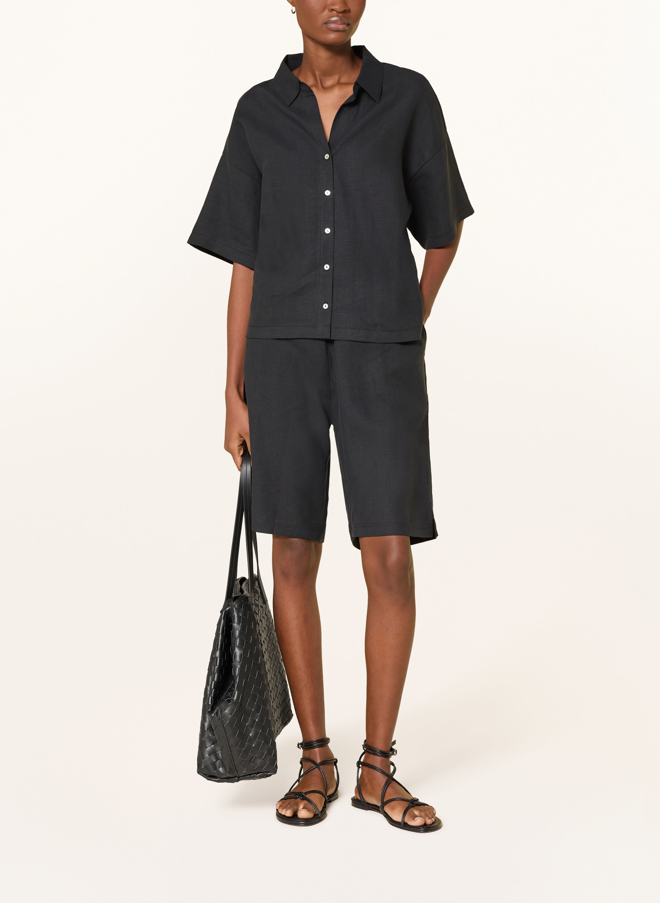 darling harbour Hemdbluse im Materialmix mit Leinen: BLACK