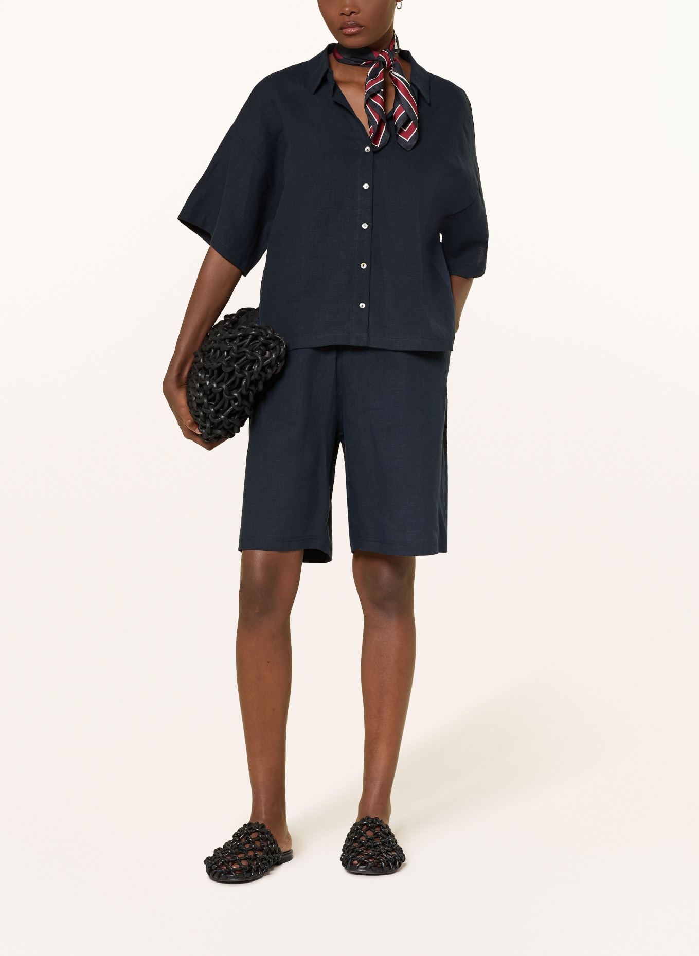 darling harbour Hemdbluse im Materialmix mit Leinen: NAVY