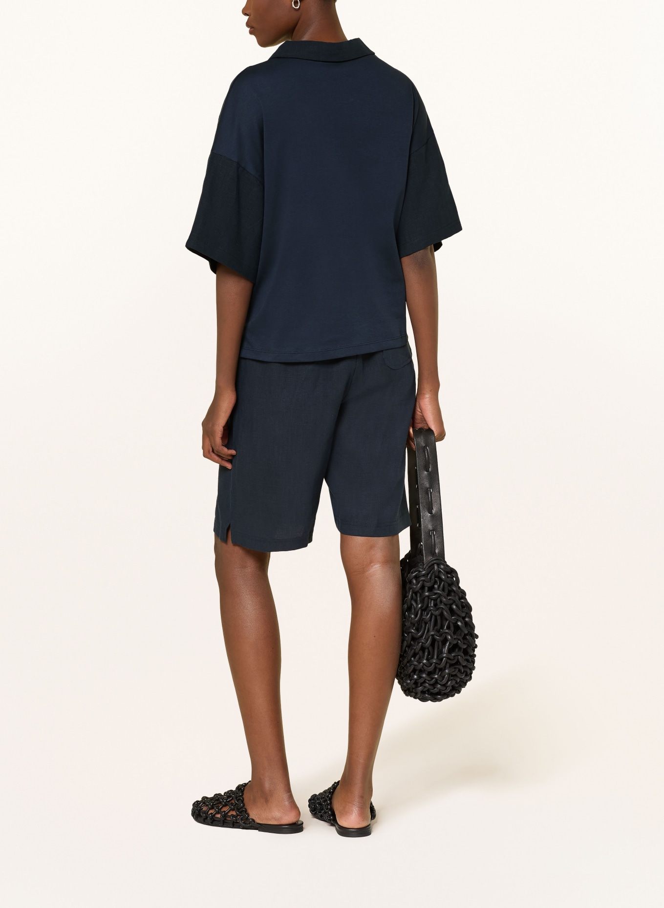 darling harbour Hemdbluse im Materialmix mit Leinen: NAVY