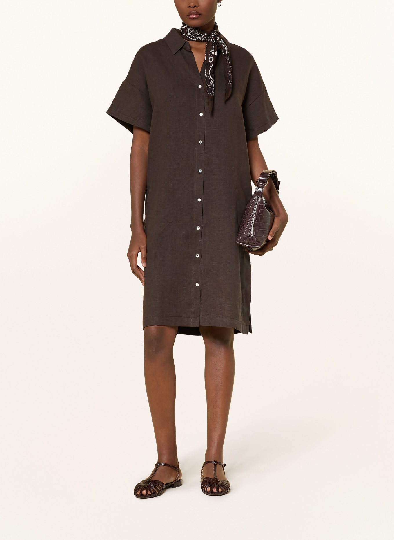 darling harbour Hemdblusenkleid im Materialmix mit Leinen: CHOCOLATE