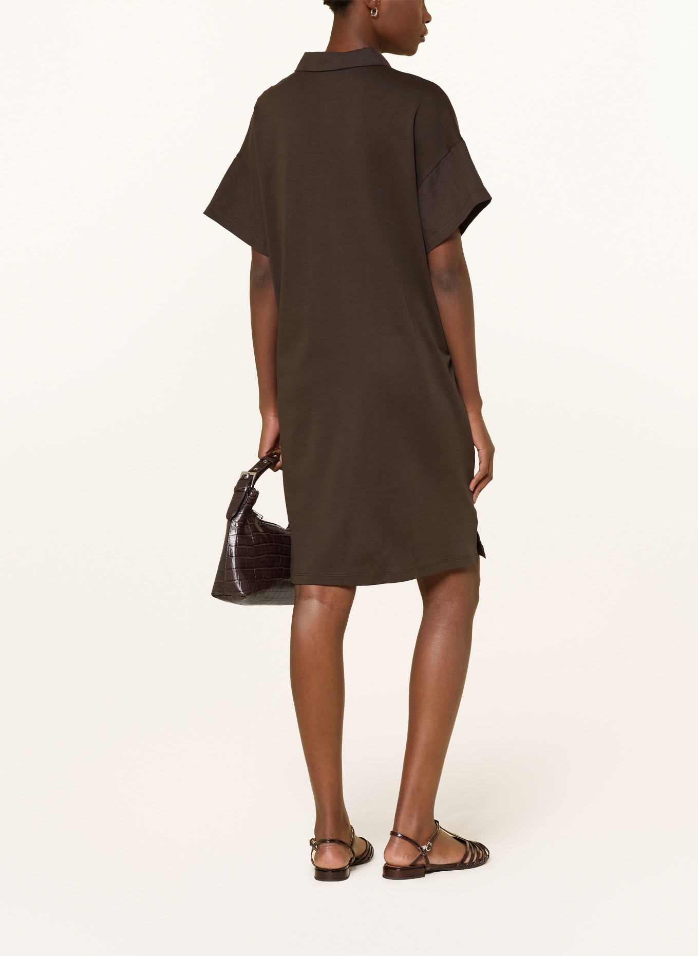darling harbour Hemdblusenkleid im Materialmix mit Leinen: CHOCOLATE
