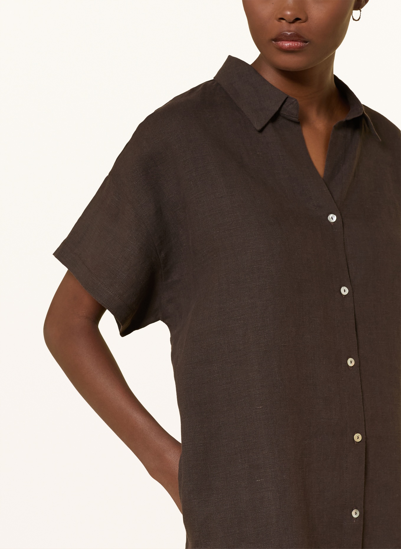 darling harbour Hemdblusenkleid im Materialmix mit Leinen: CHOCOLATE