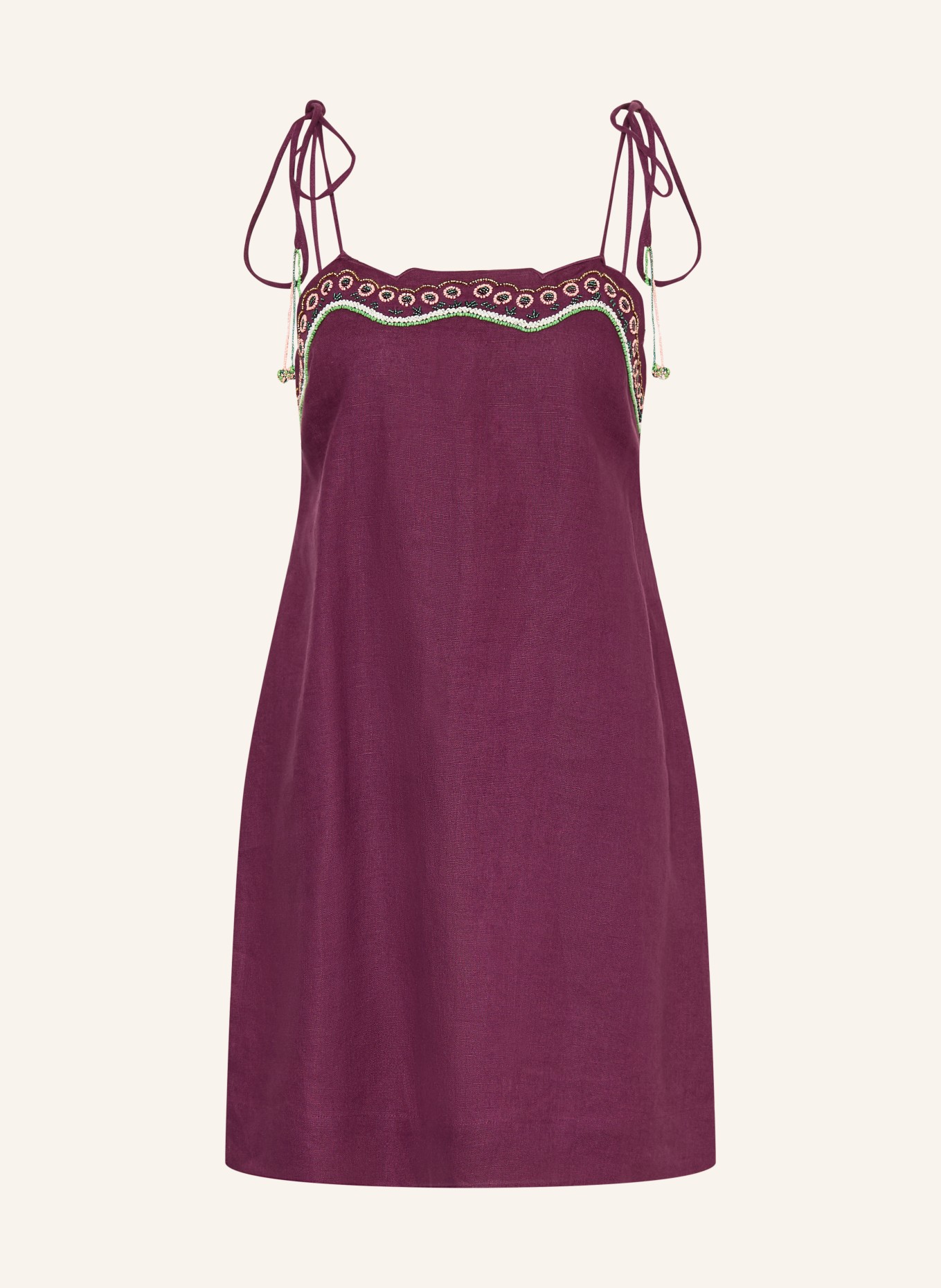 ottod'ame Linnen jurk met sierparels: DONKERPAARS / ROZE / LICHTGROEN