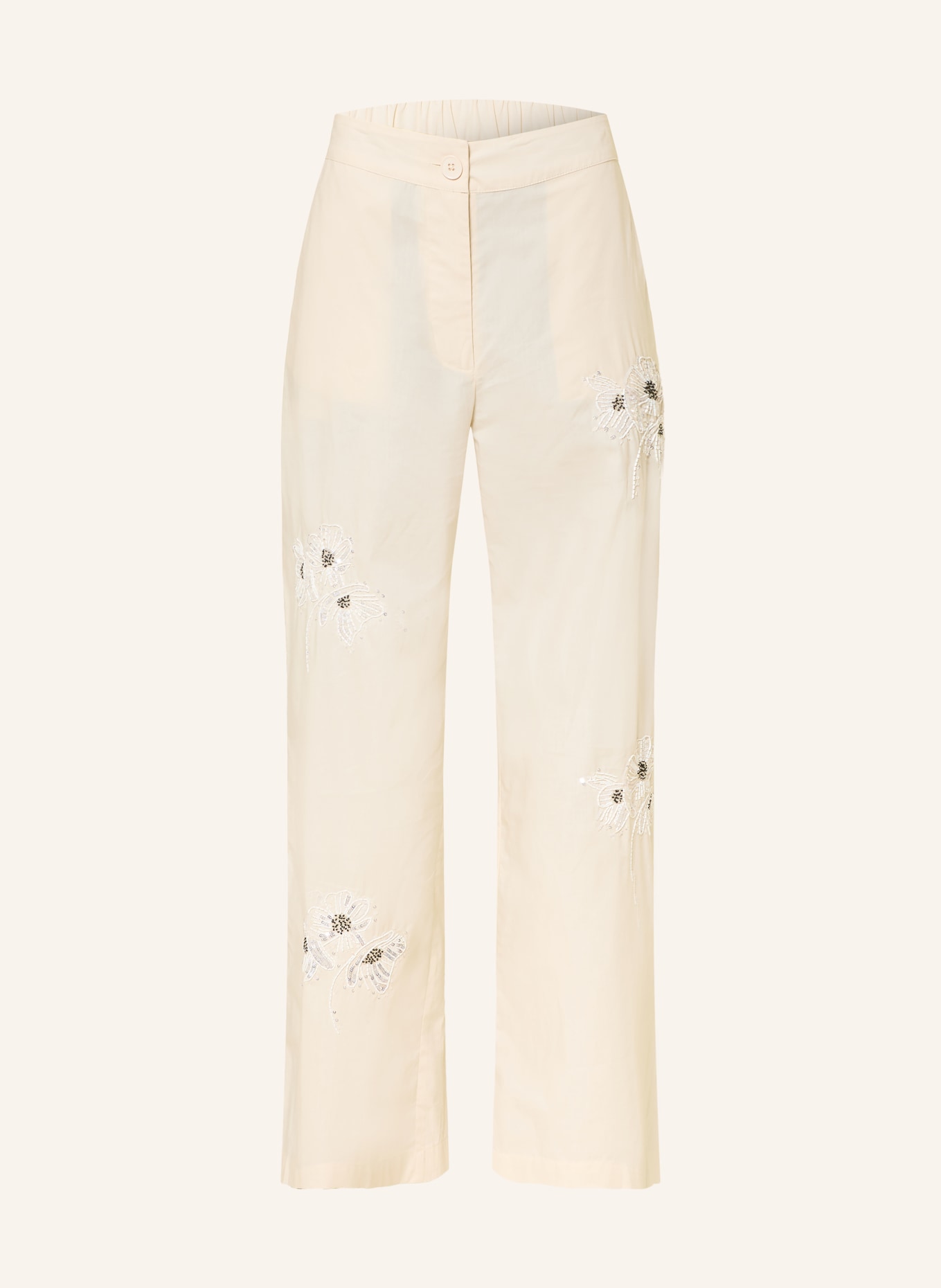 ottod'ame Marlenehose mit Pailletten und Schmuckperlen: CREME