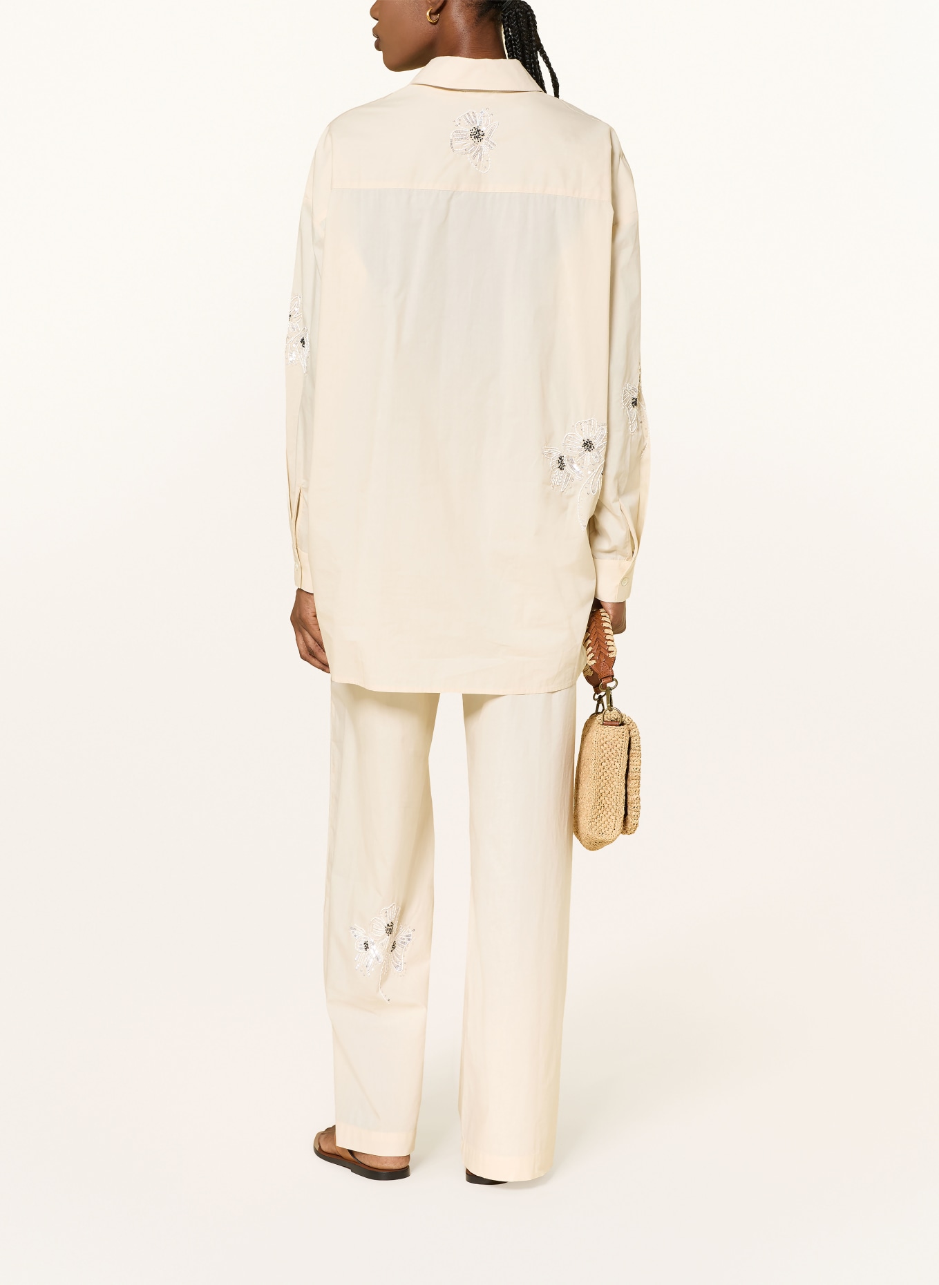 ottod'ame Marlenehose mit Pailletten und Schmuckperlen: CREME