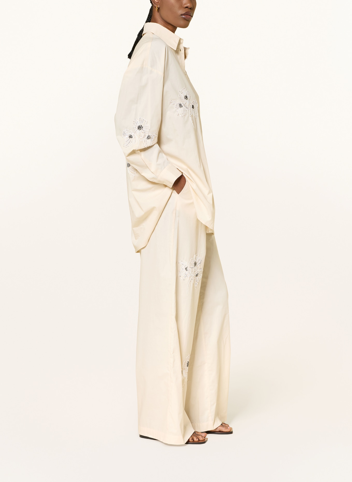 ottod'ame Marlenehose mit Pailletten und Schmuckperlen: CREME
