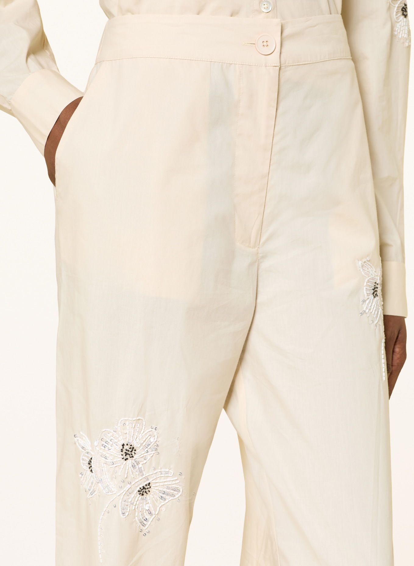 ottod'ame Marlenehose mit Pailletten und Schmuckperlen: CREME