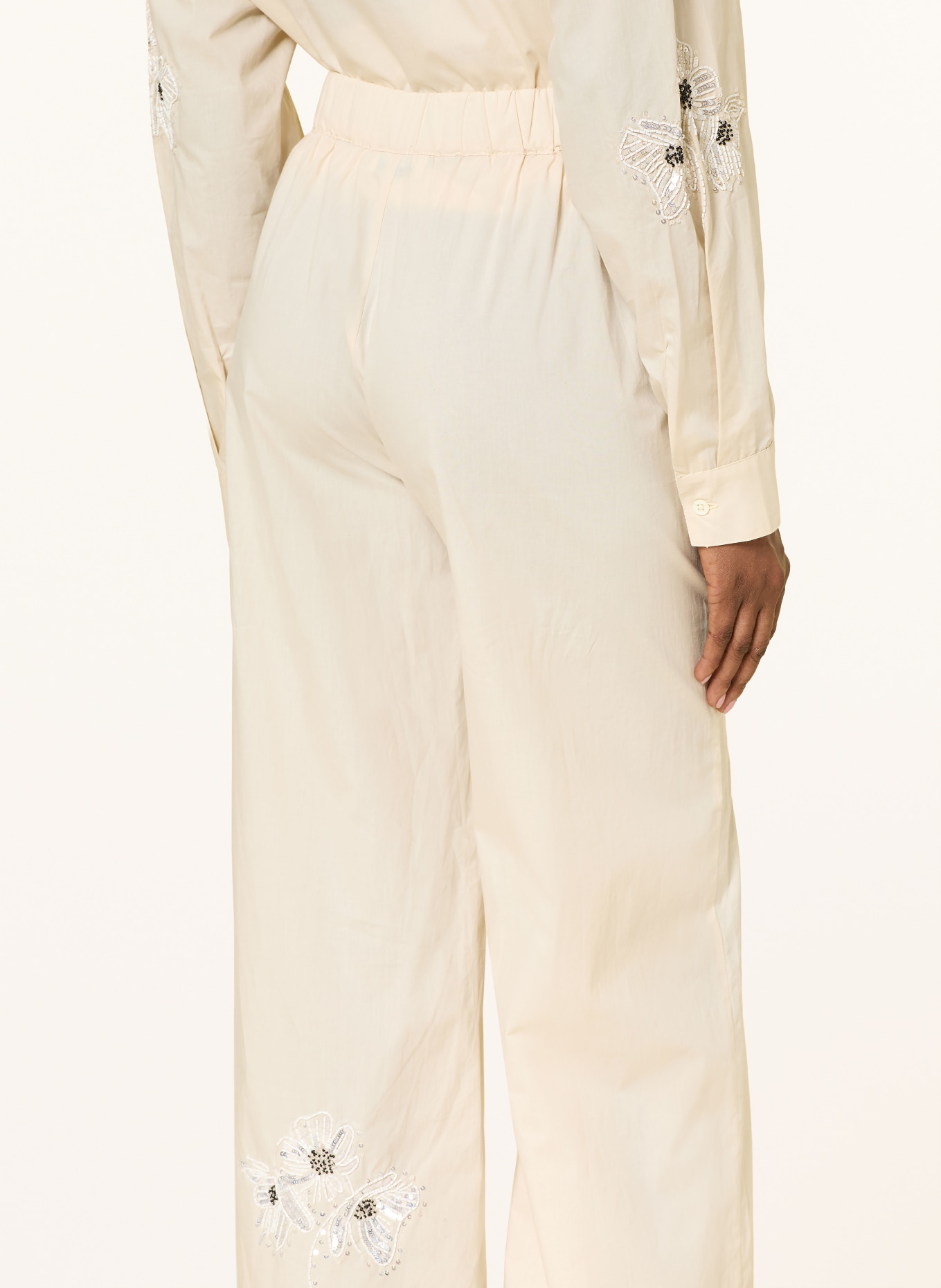 ottod'ame Marlenehose mit Pailletten und Schmuckperlen: CREME