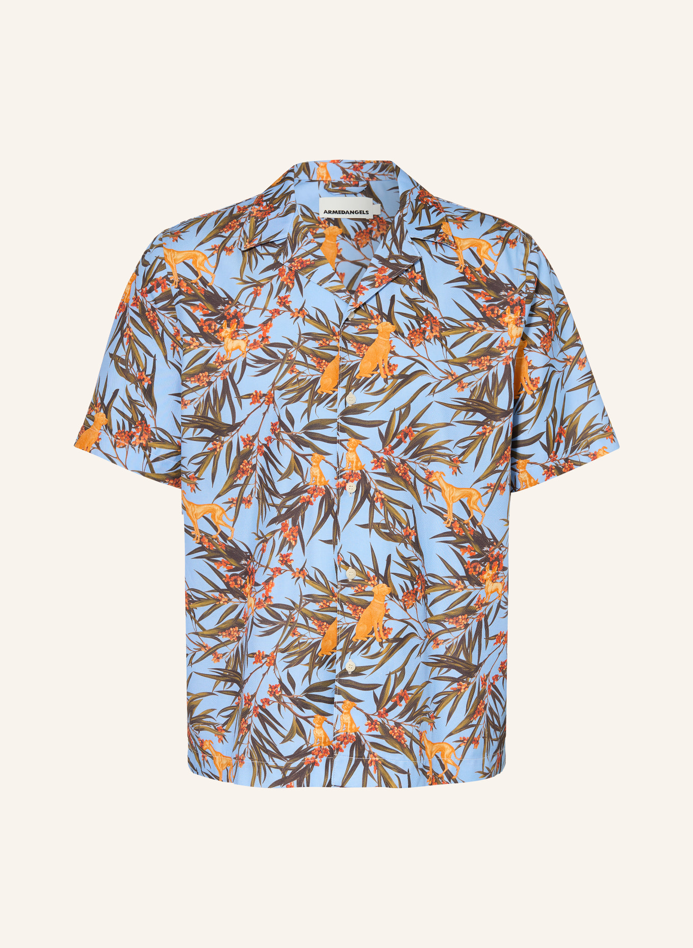 ARMEDANGELS Chemise Resort Comfort Fit en lin: BLEU CLAIR / ORANGE / KAKI