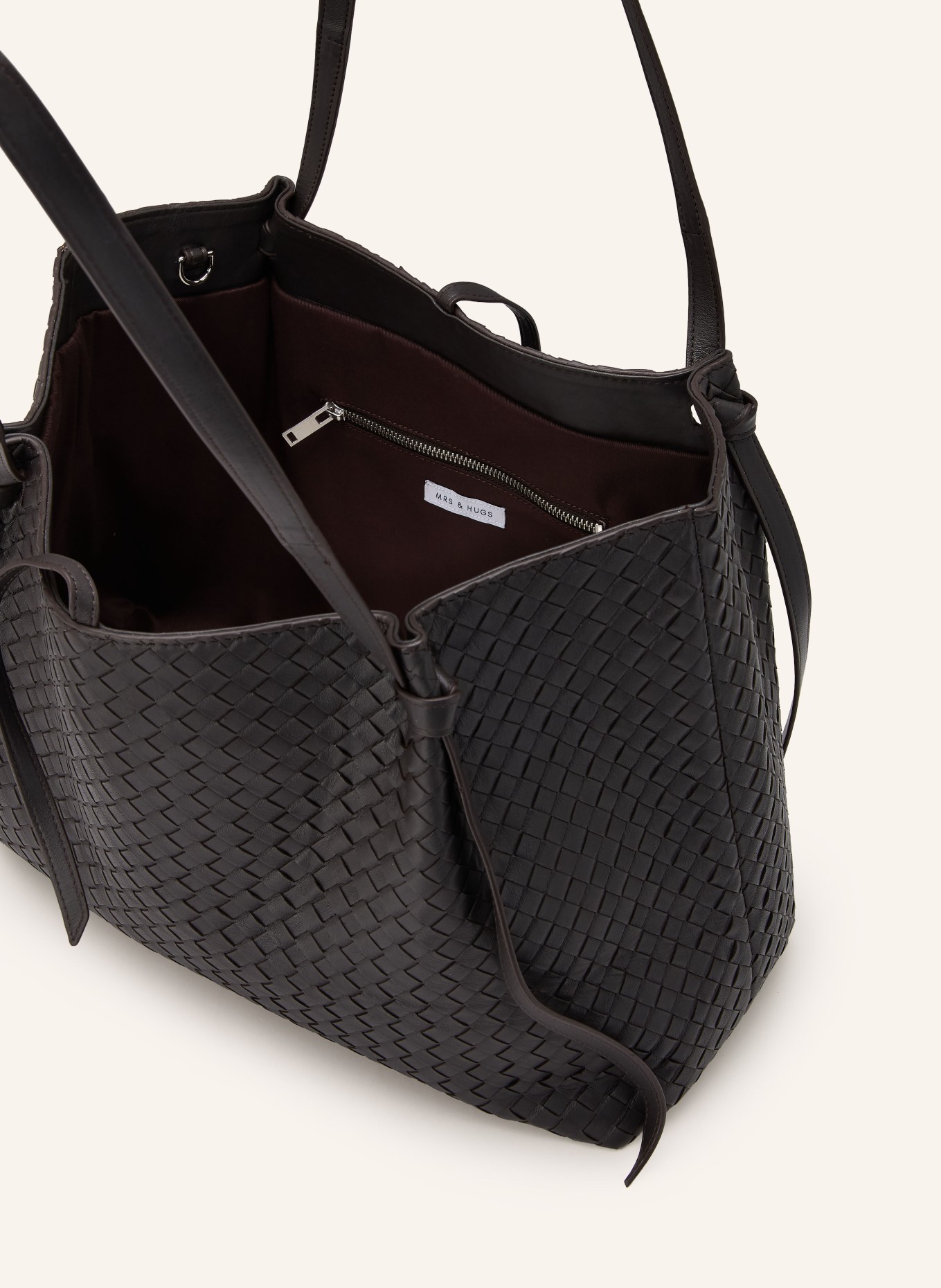 MRS & HUGS Sac à provisions avec pochette: MARRON FONCÉ / ARGENT