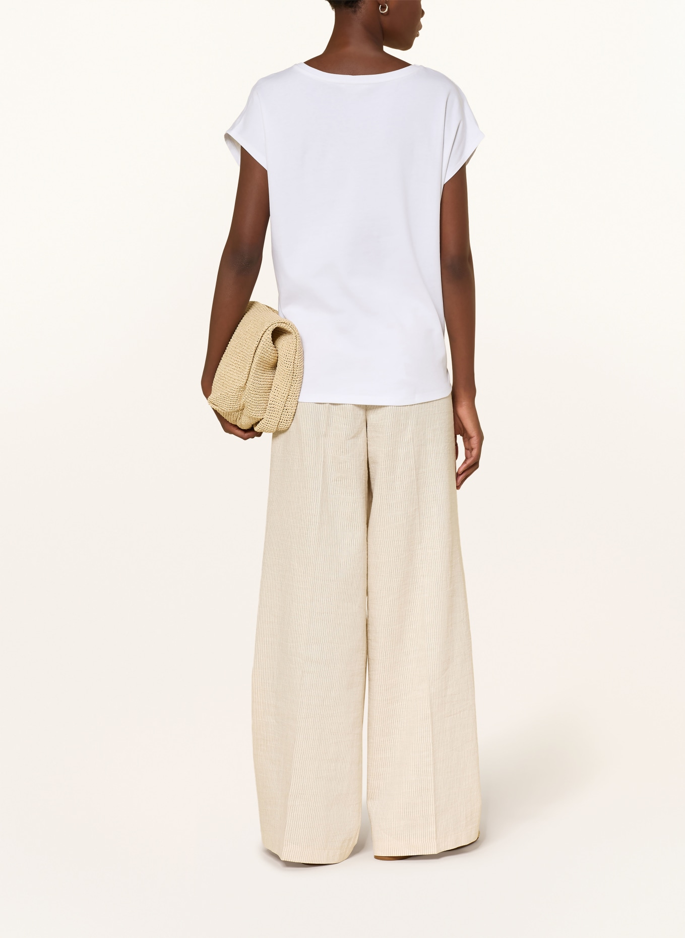 darling harbour T-shirt van gemengd materiaal met linnen: WHITE