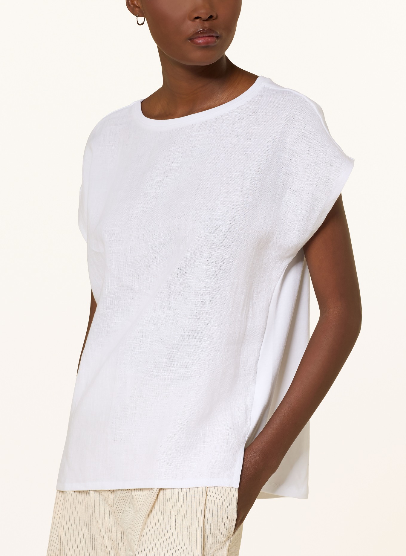 darling harbour T-shirt van gemengd materiaal met linnen: WHITE