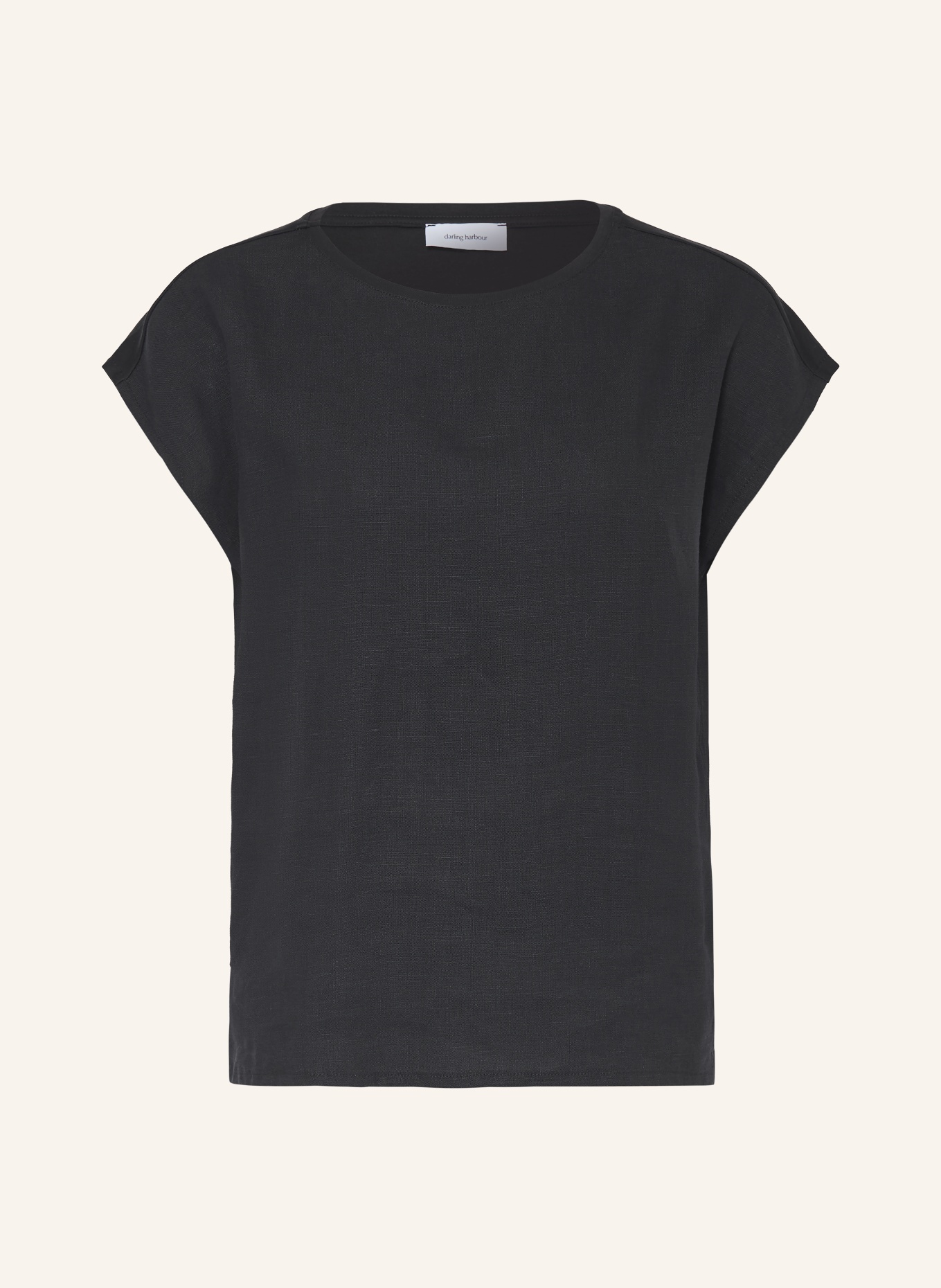 darling harbour T-shirt van gemengd materiaal met linnen: BLACK