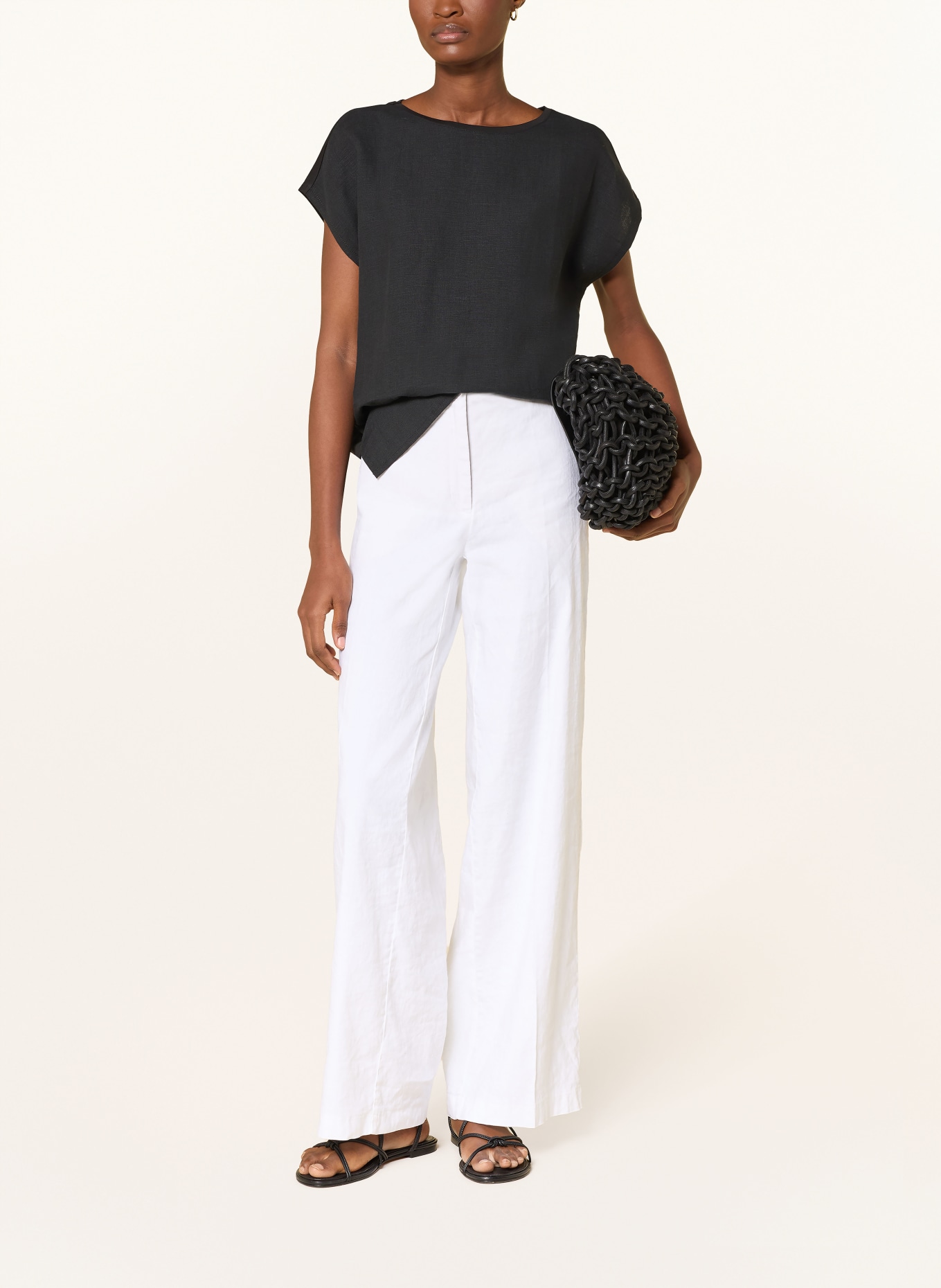 darling harbour T-shirt van gemengd materiaal met linnen: BLACK